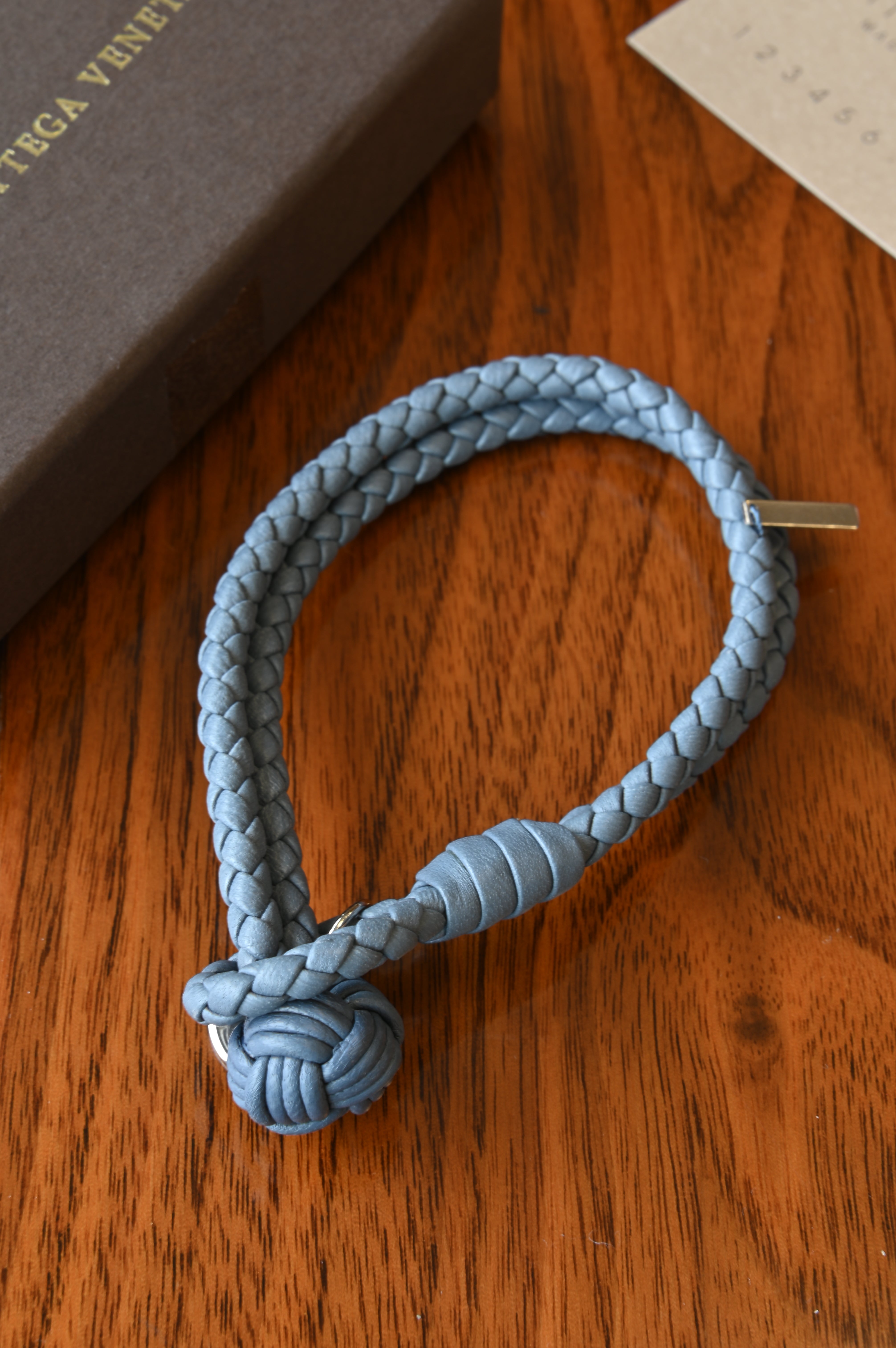 Bottega Veneta Blue Intrecciato Leather Bracelet
