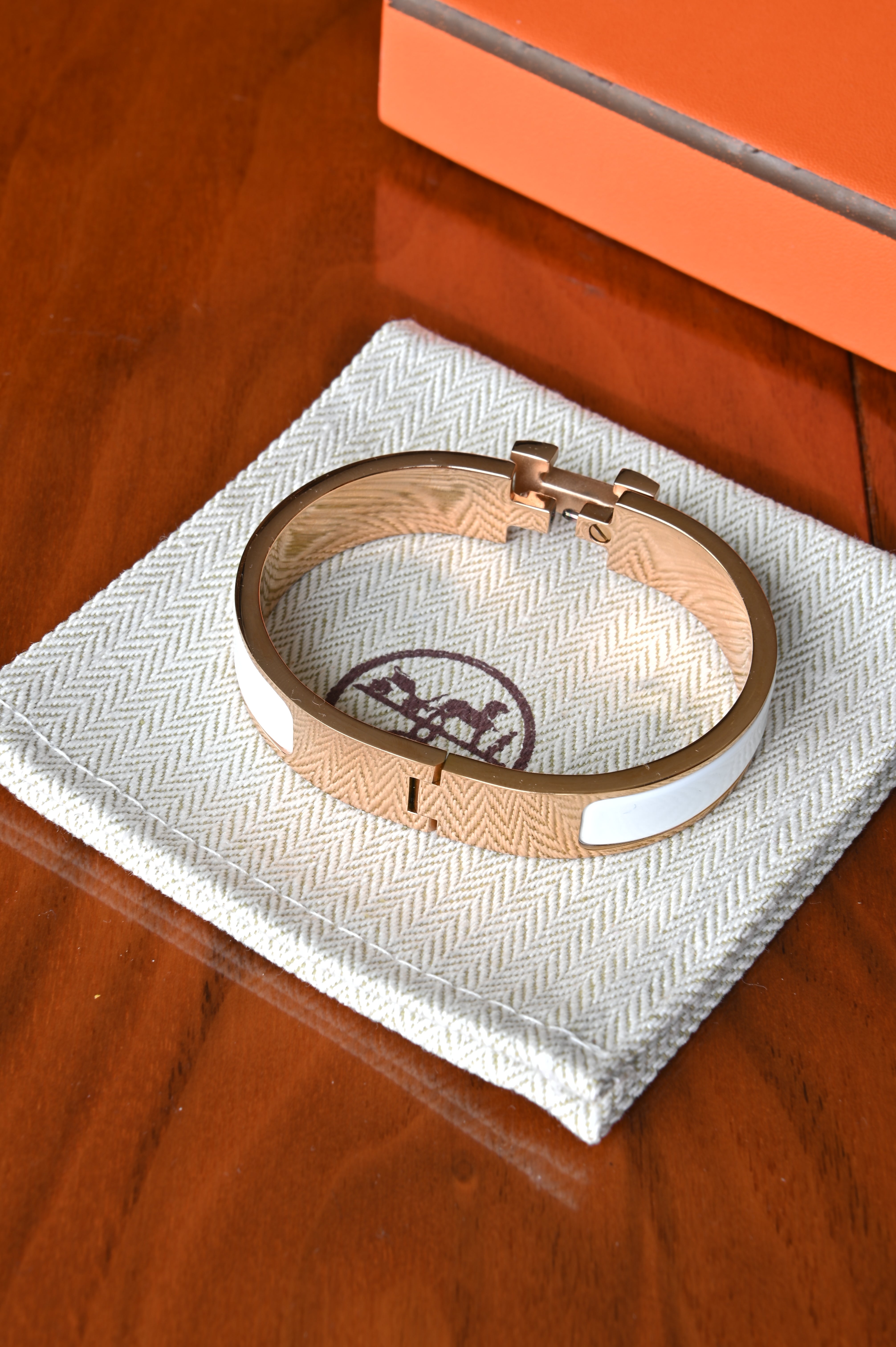 Hermes White Clic H Bracelet