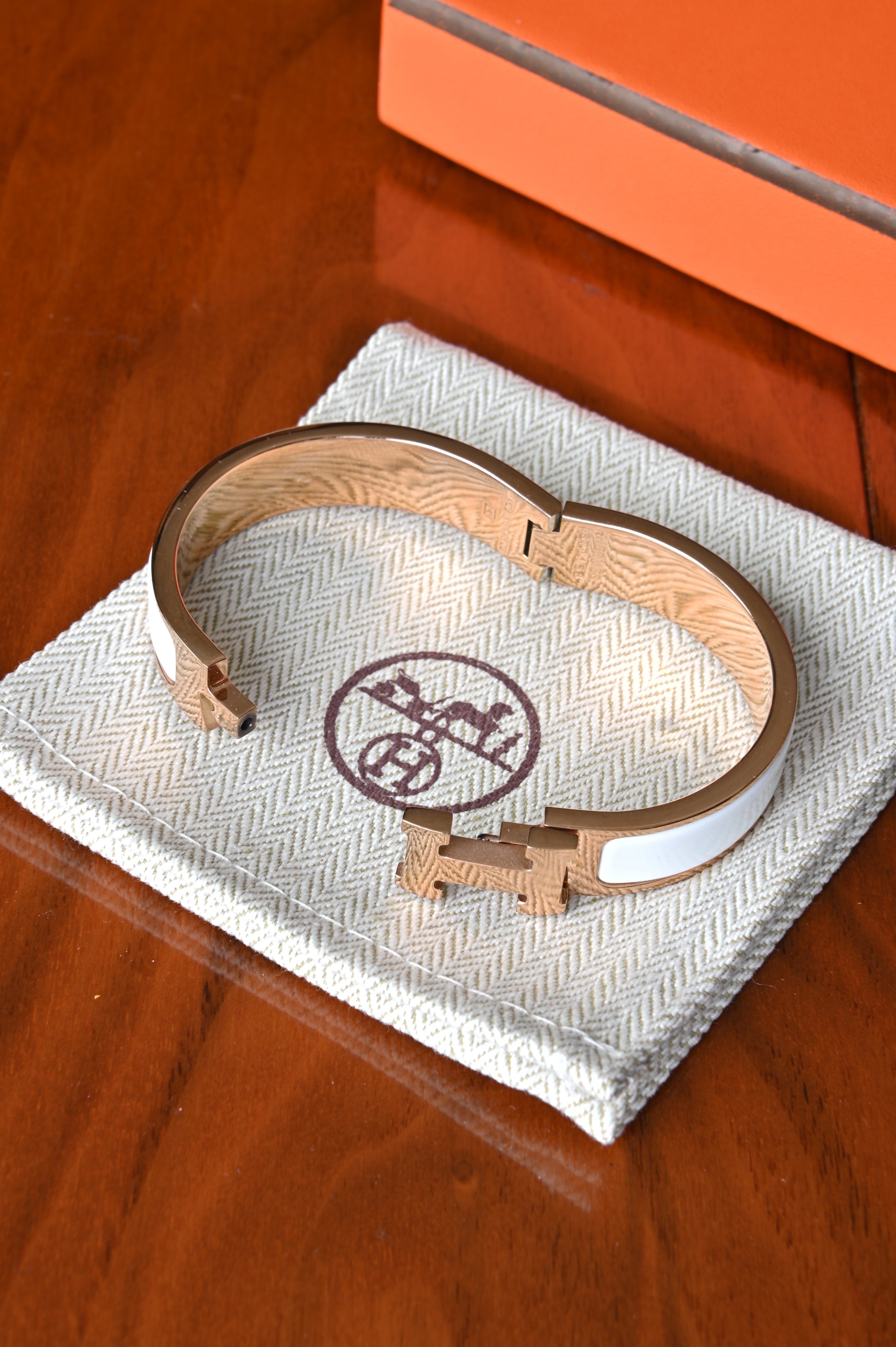Hermes White Clic H Bracelet