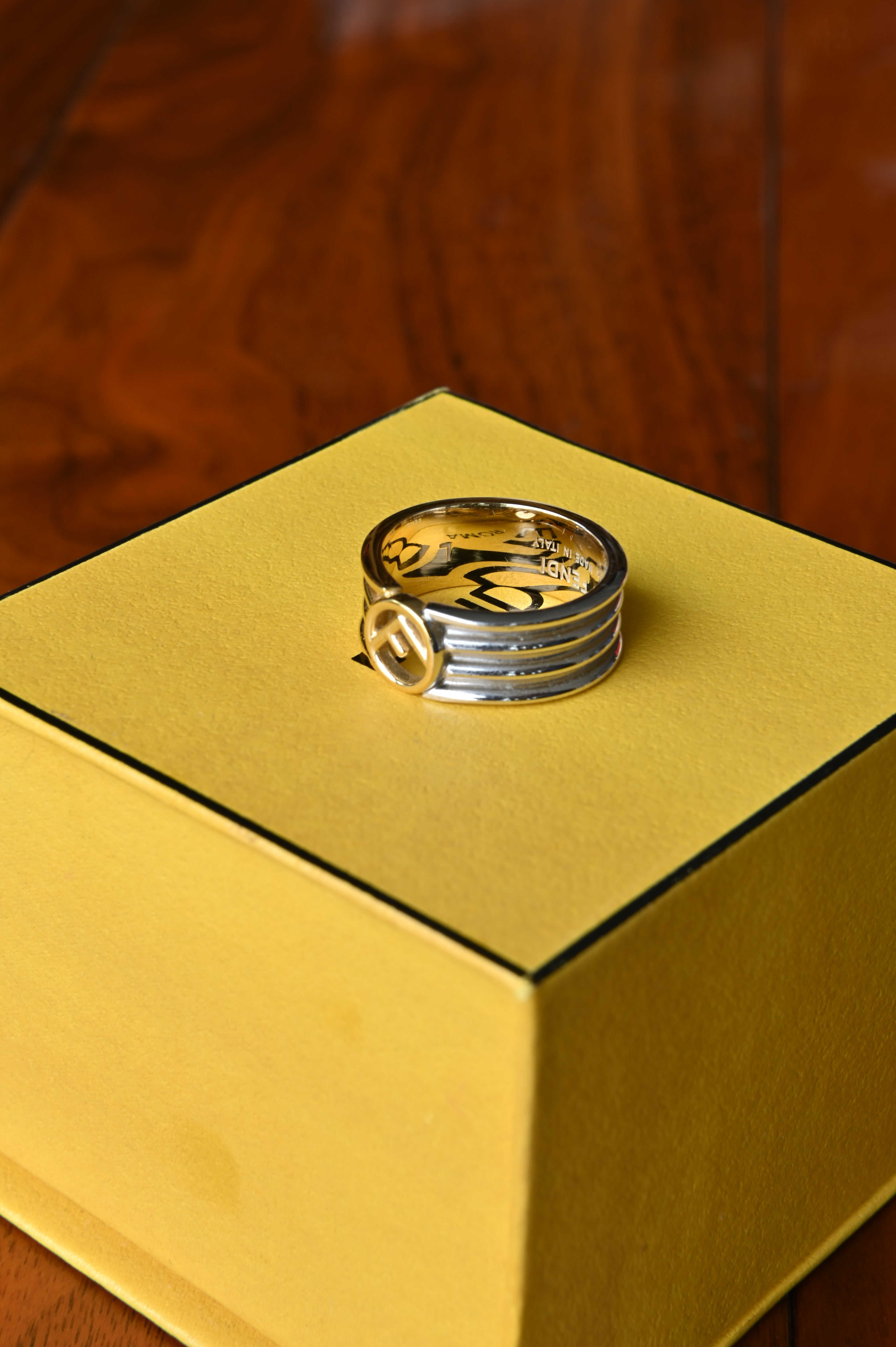 Fendi Silver Logo Two Toned Ring