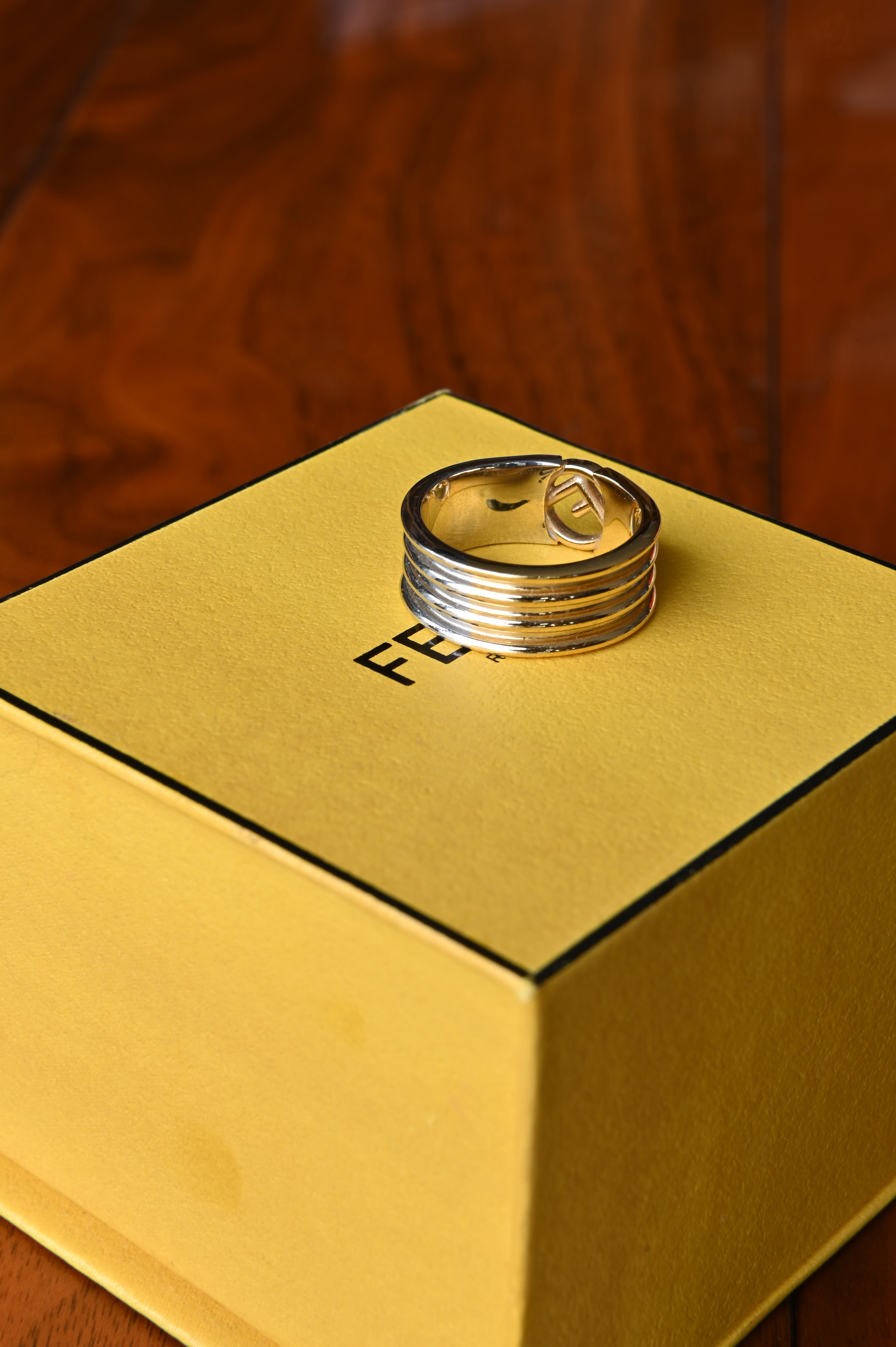Fendi Silver Logo Two Toned Ring