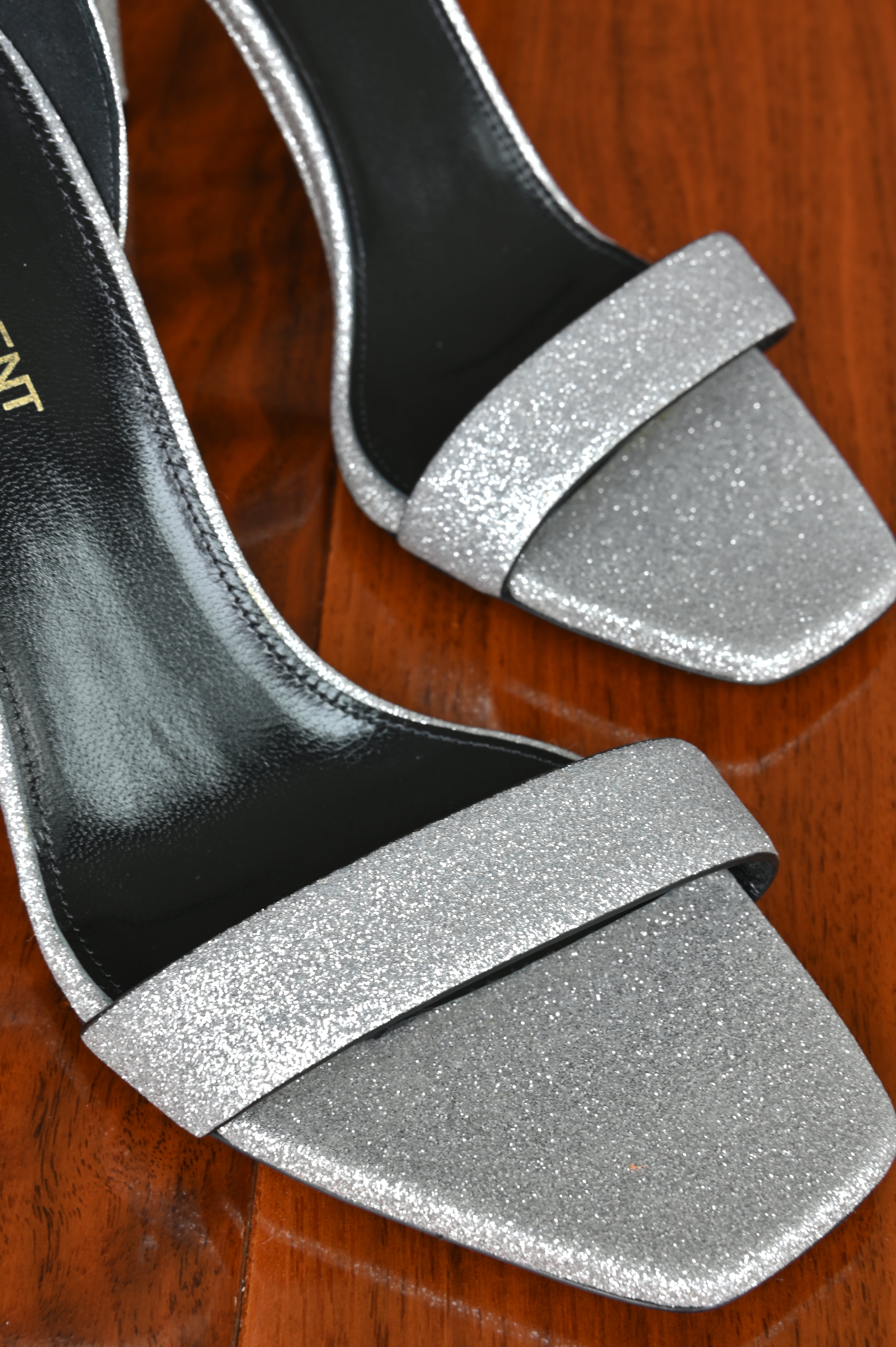 Saint Laurent Silver Glitter Amber Heels