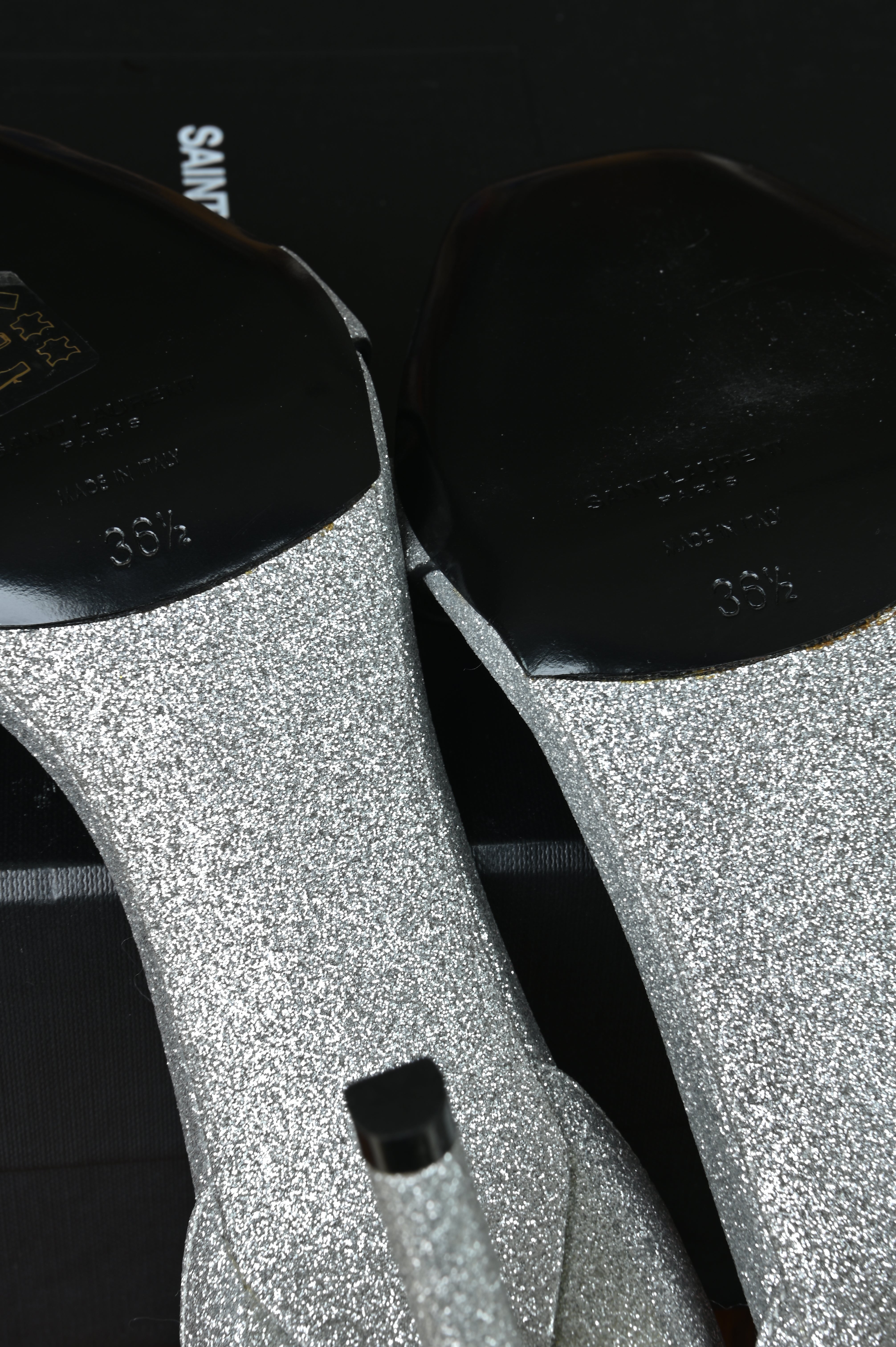 Saint Laurent Silver Glitter Amber Heels