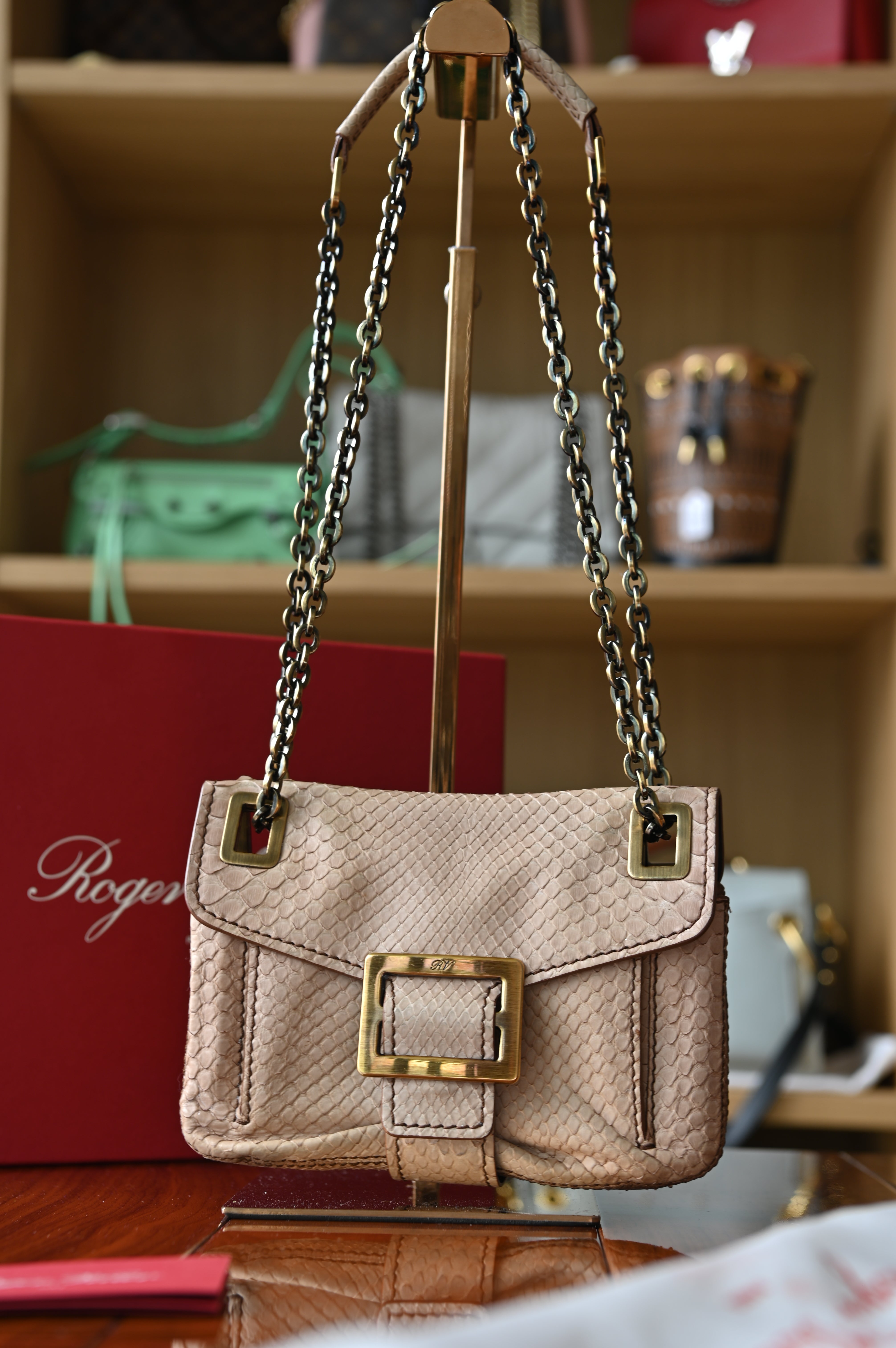 Roger Vivier Beige Python Leather Shoulder Bag