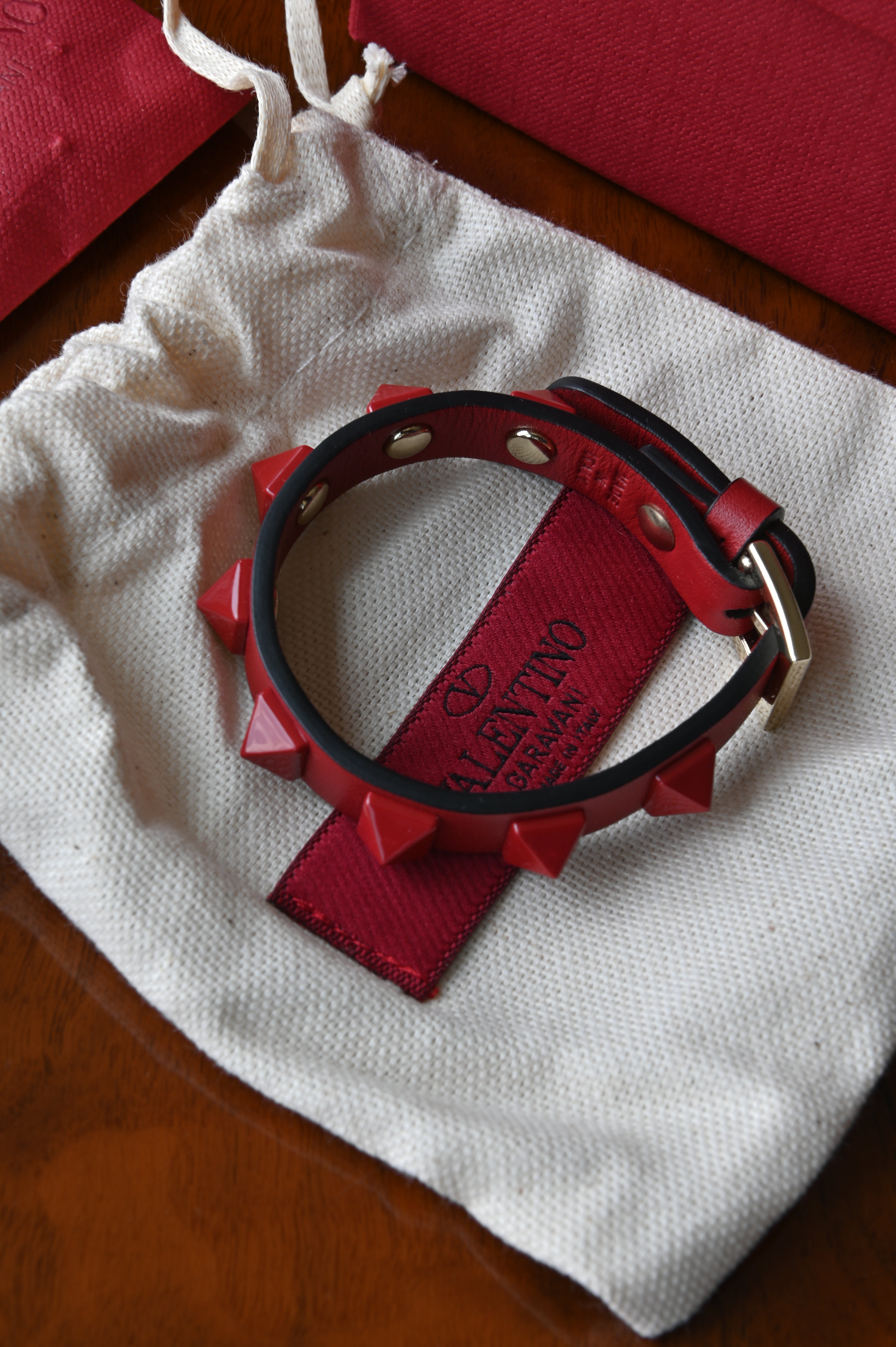 Valentino Garavani Red Rockstud Leather Bracelet