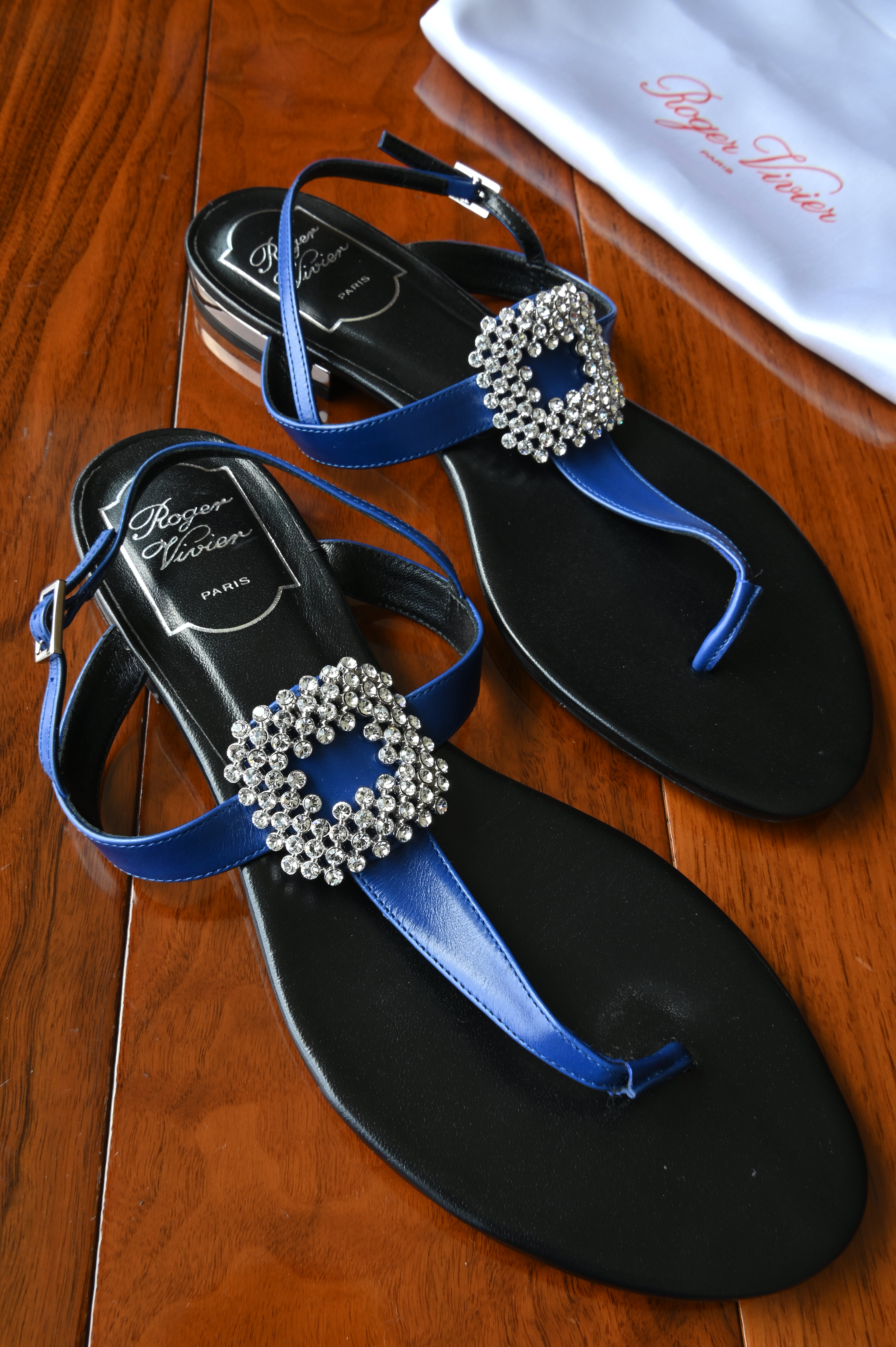 Roger Vivier Blue Black Crystal Sandals