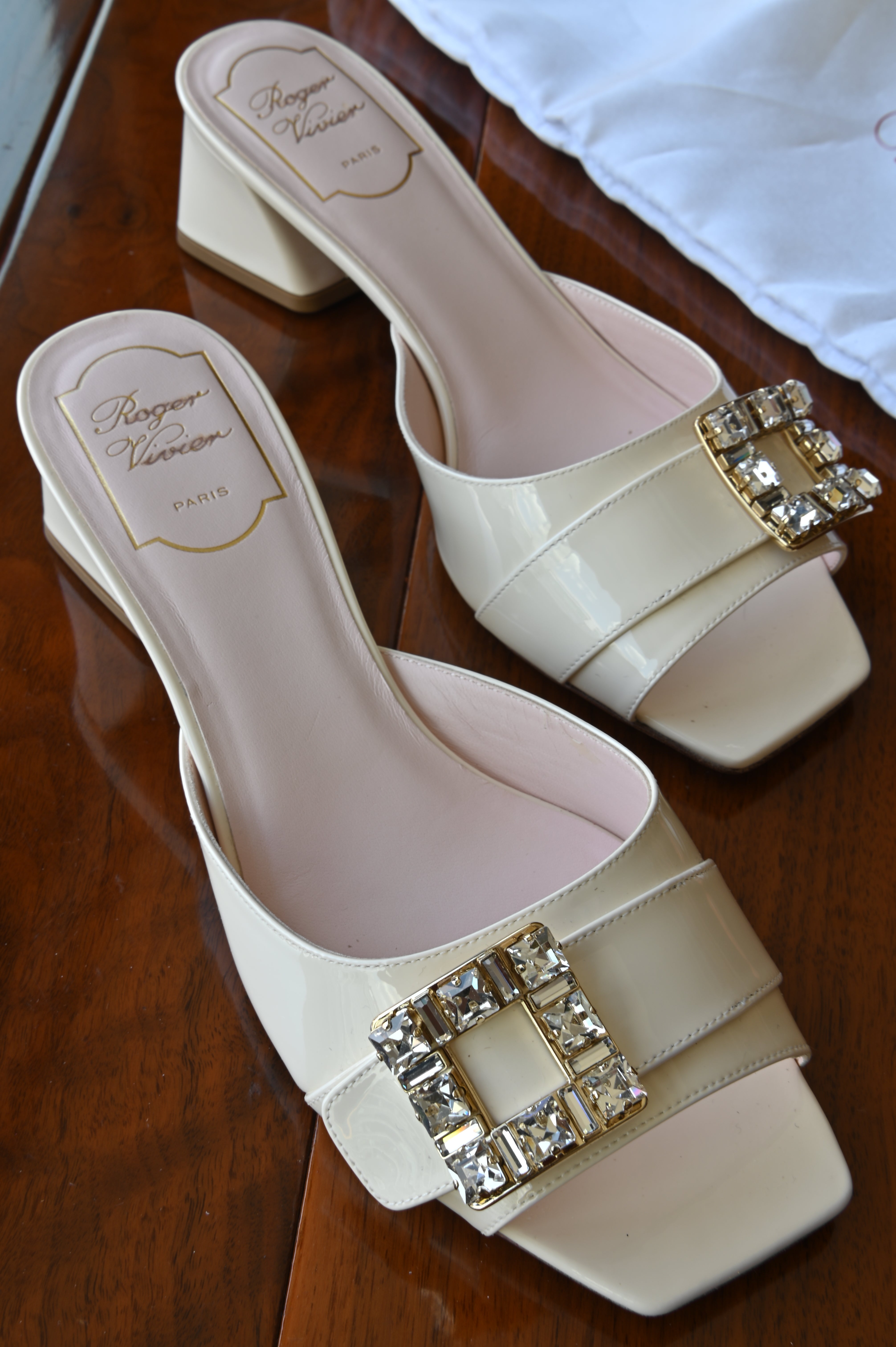 Roger Vivier White Cream Crystal Mules
