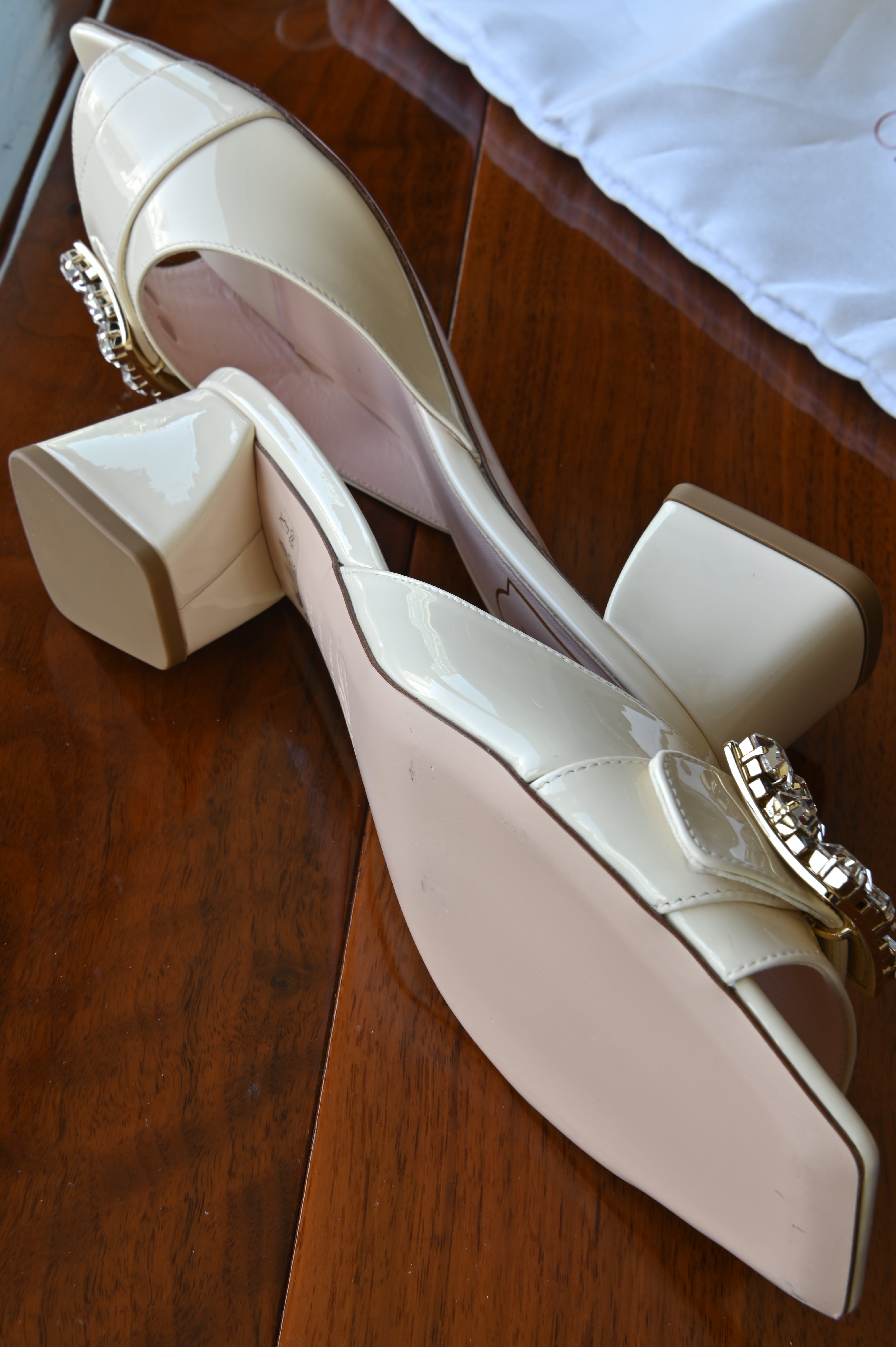 Roger Vivier White Cream Crystal Mules