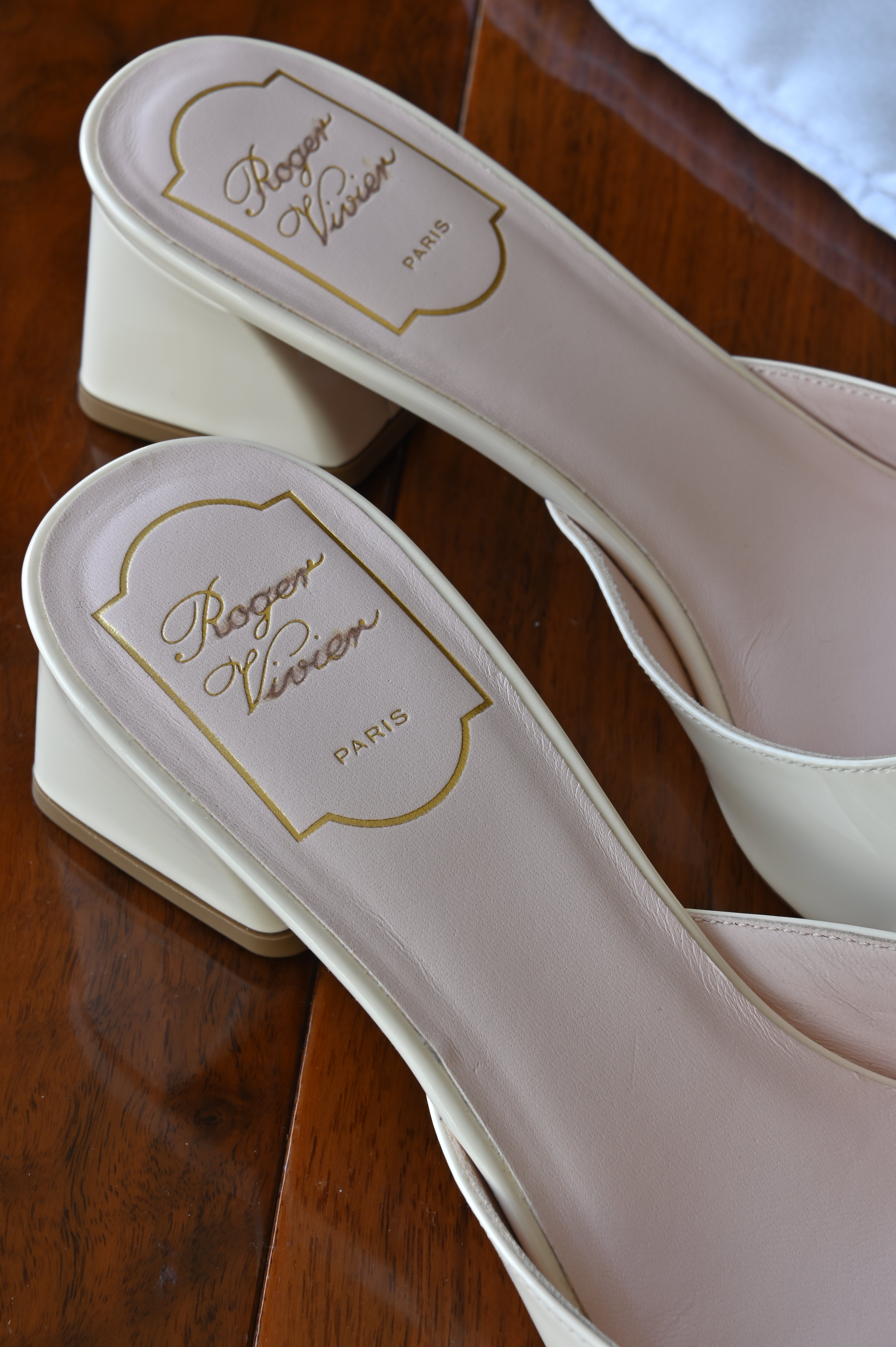 Roger Vivier White Cream Crystal Mules