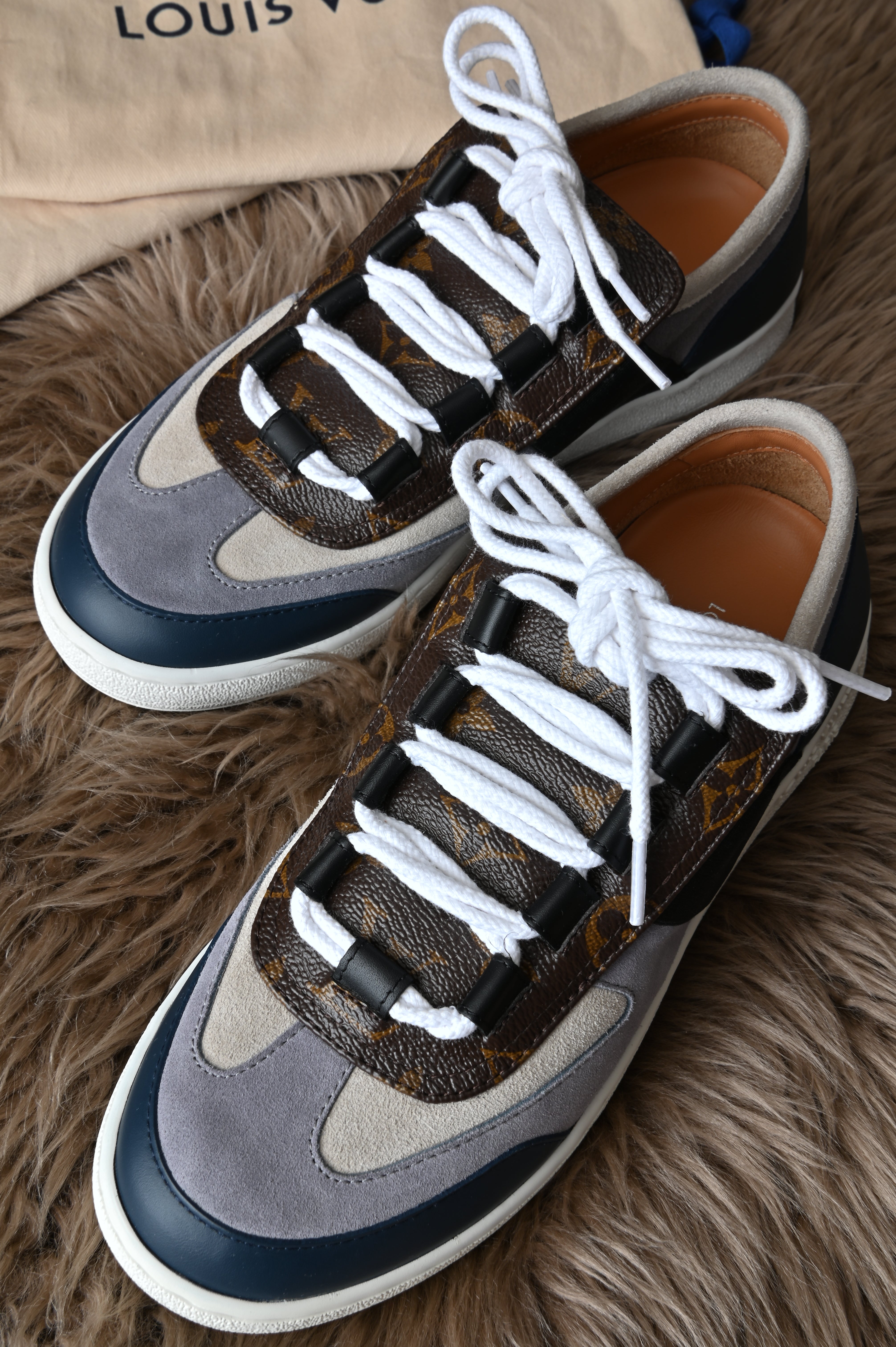 Louis Vuitton blue grey monogram sneakers