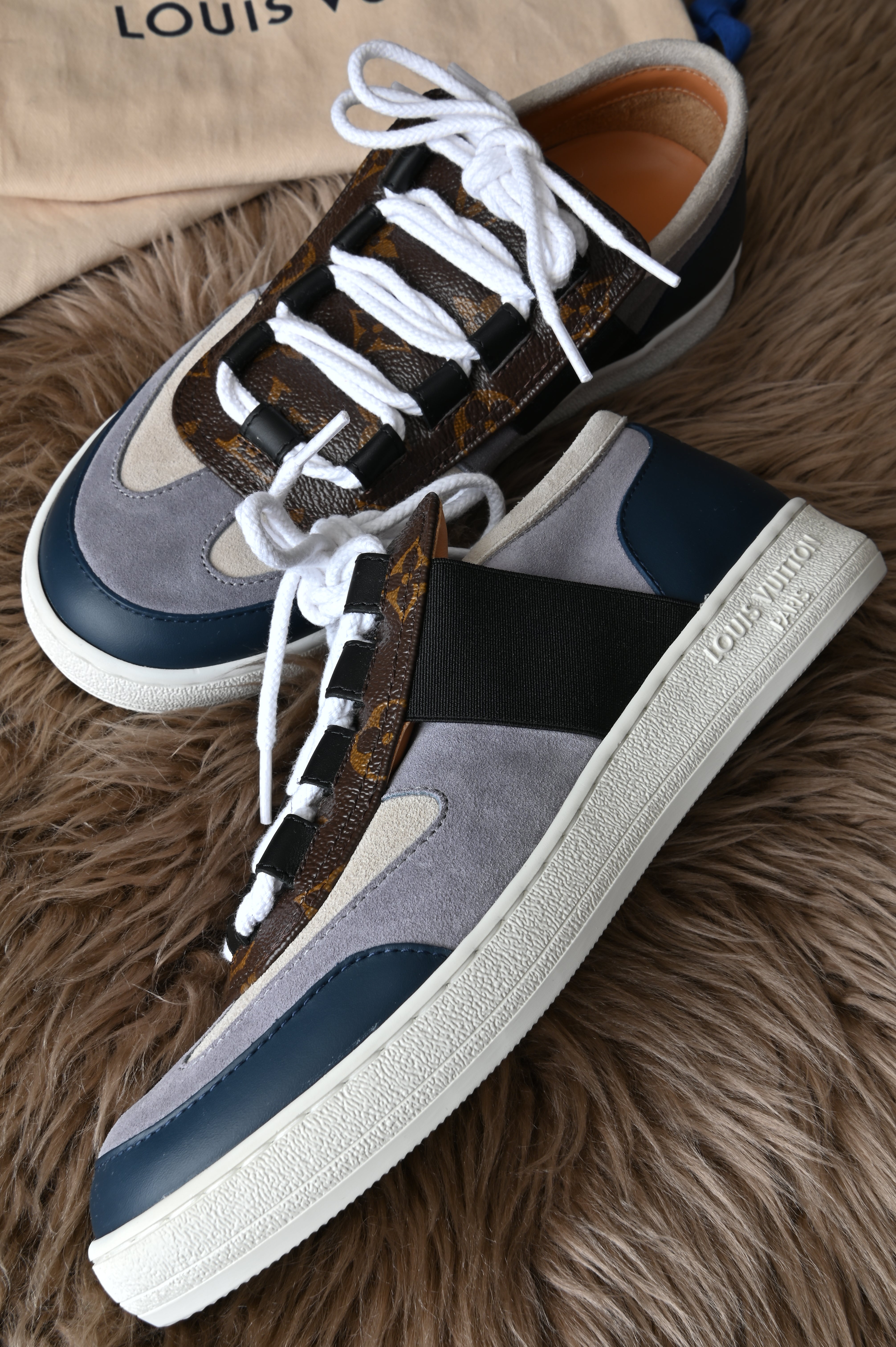 Louis Vuitton blue grey monogram sneakers
