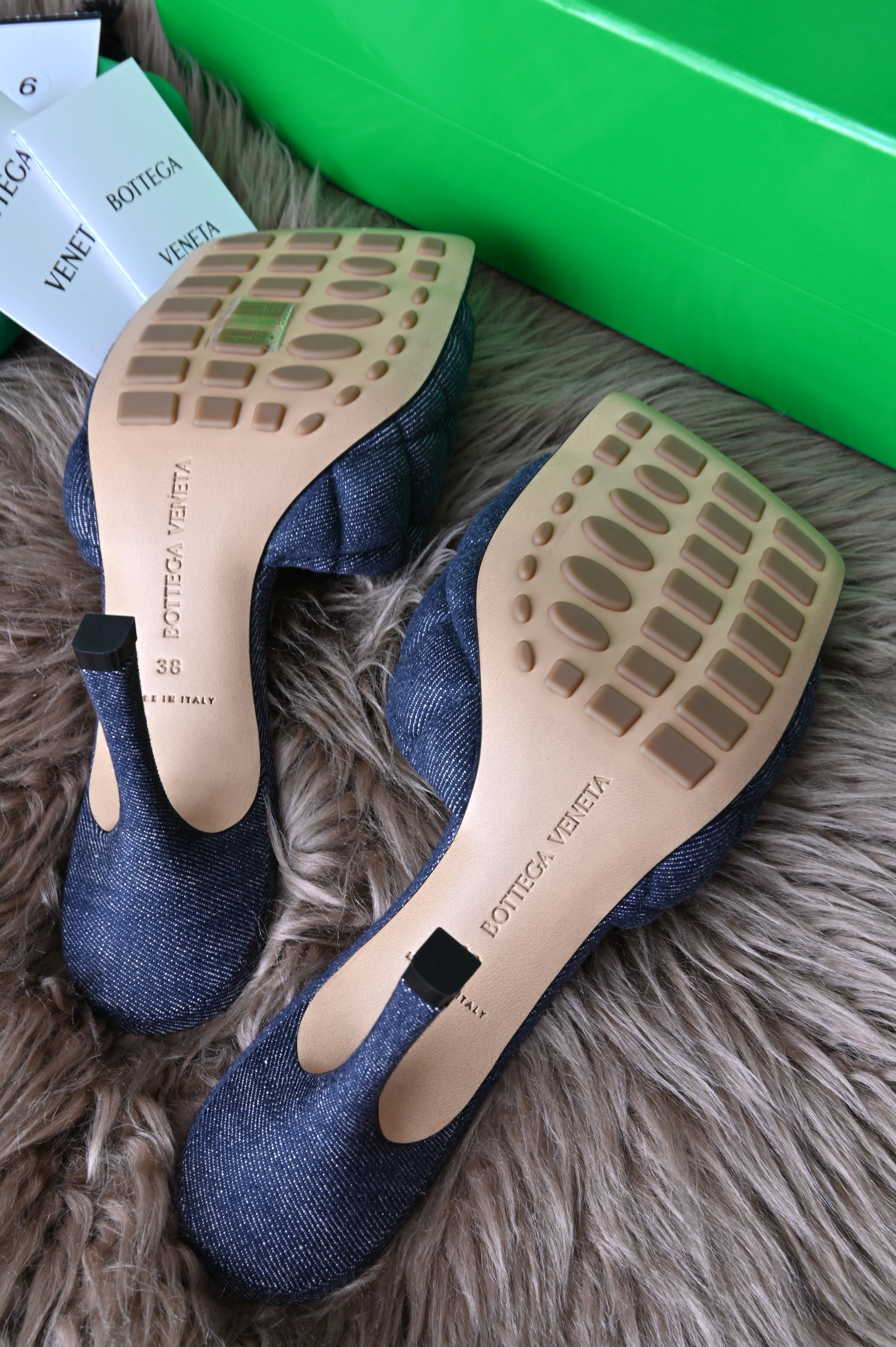 Bottega Veneta Padded Sandals in Denim Matelasse Indigo