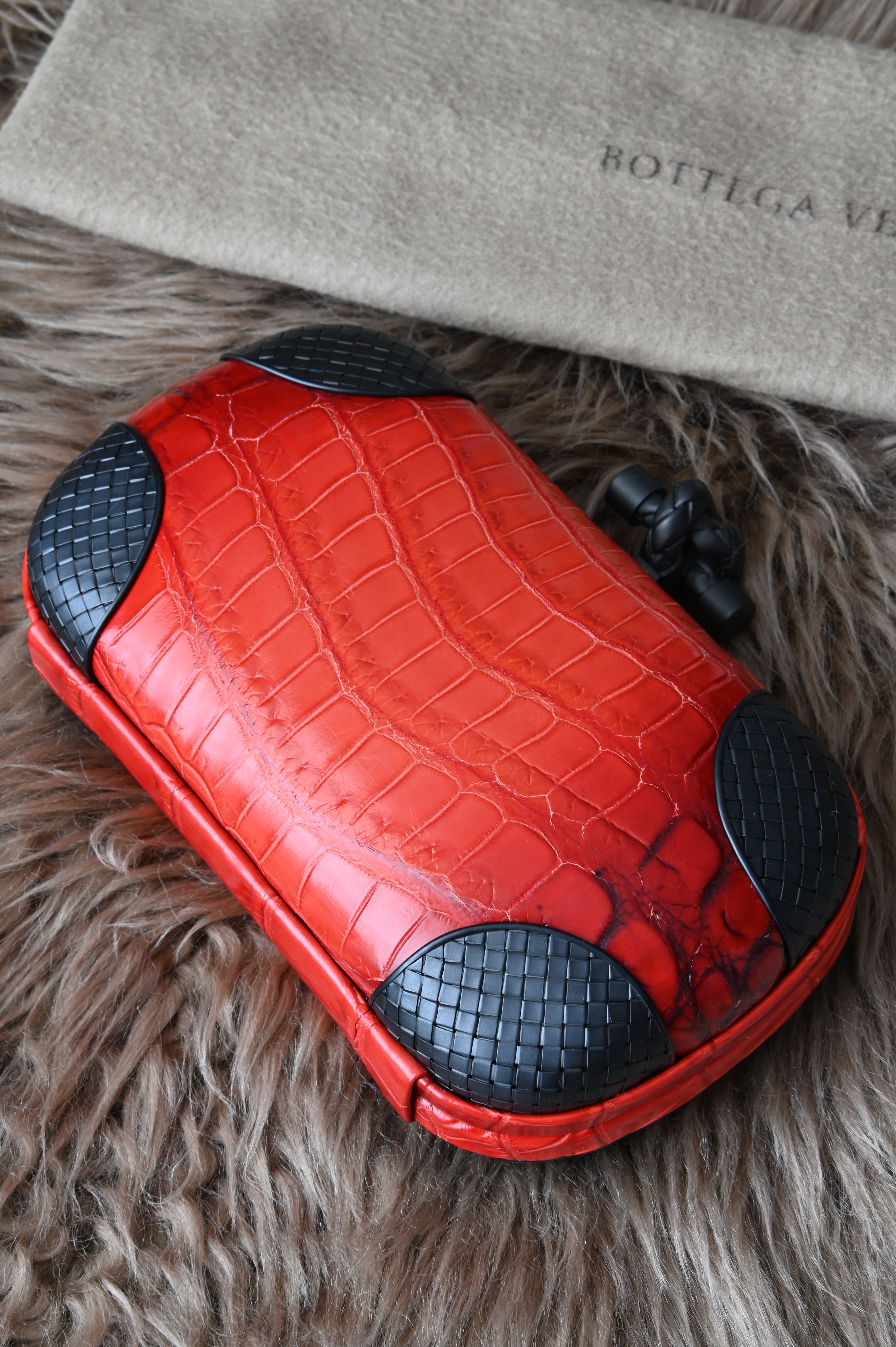 Bottega Veneta Knot Clutch in Croc embossed leather