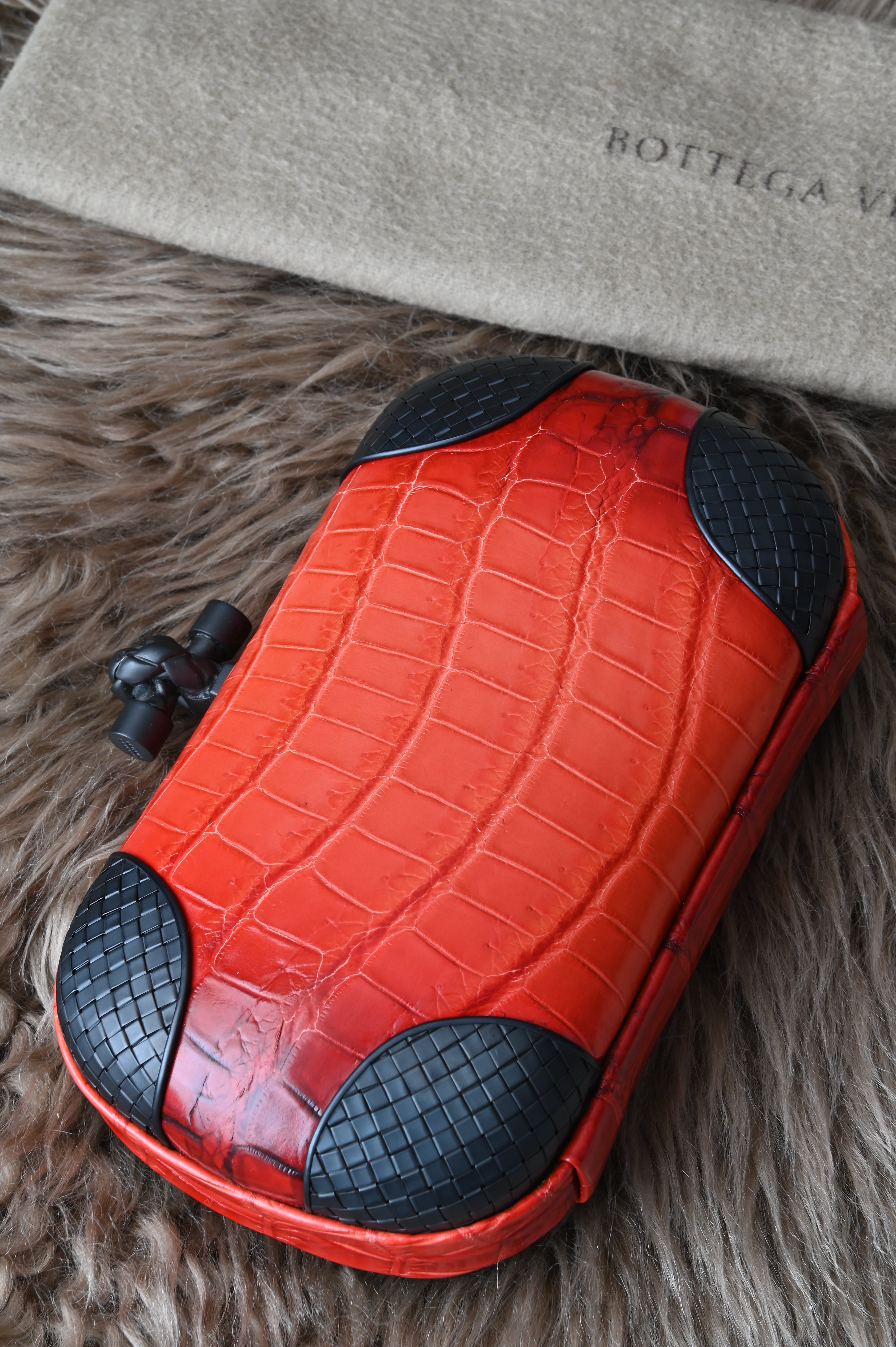 Bottega Veneta Knot Clutch in Croc embossed leather
