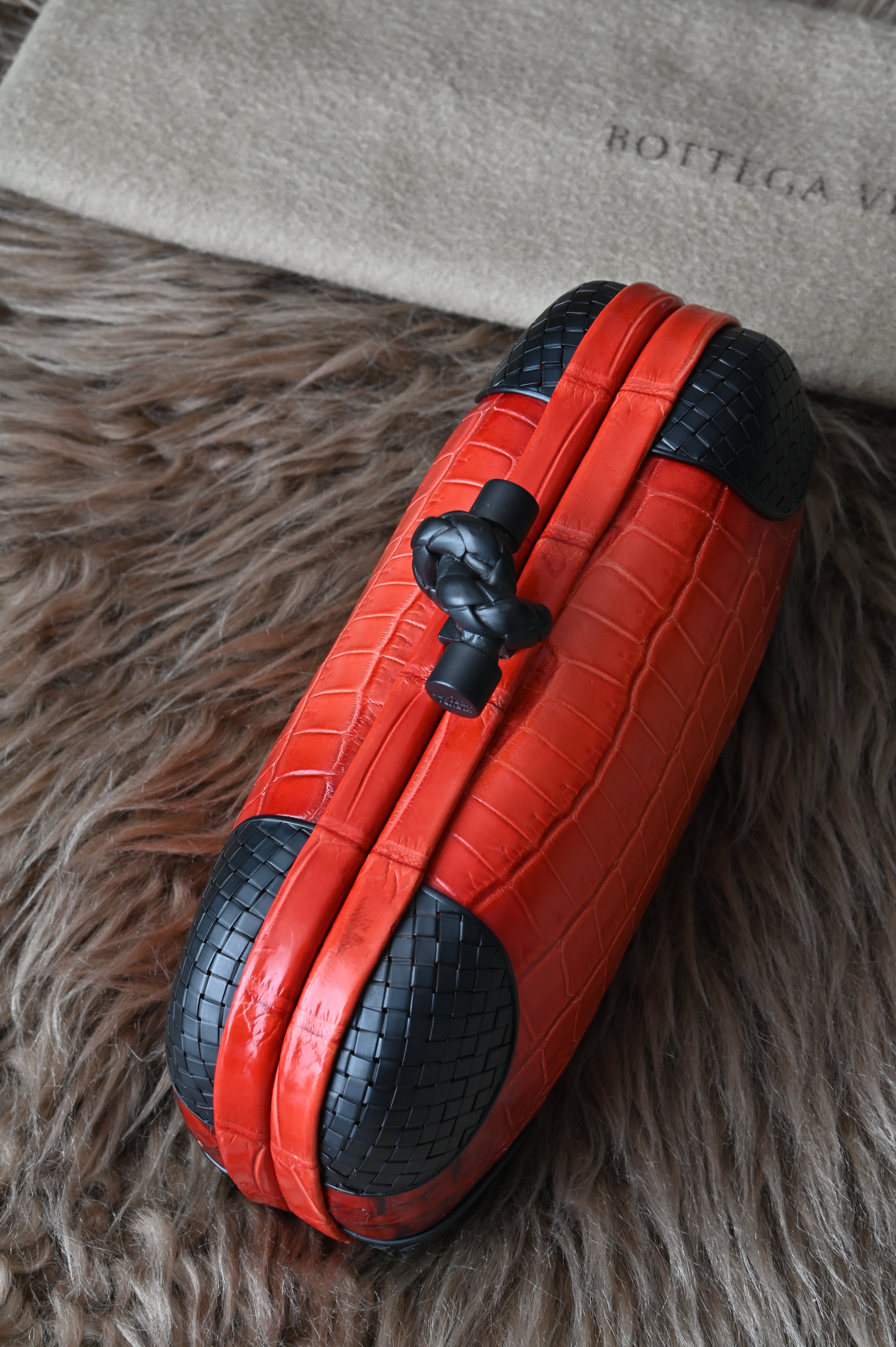 Bottega Veneta Knot Clutch in Croc embossed leather