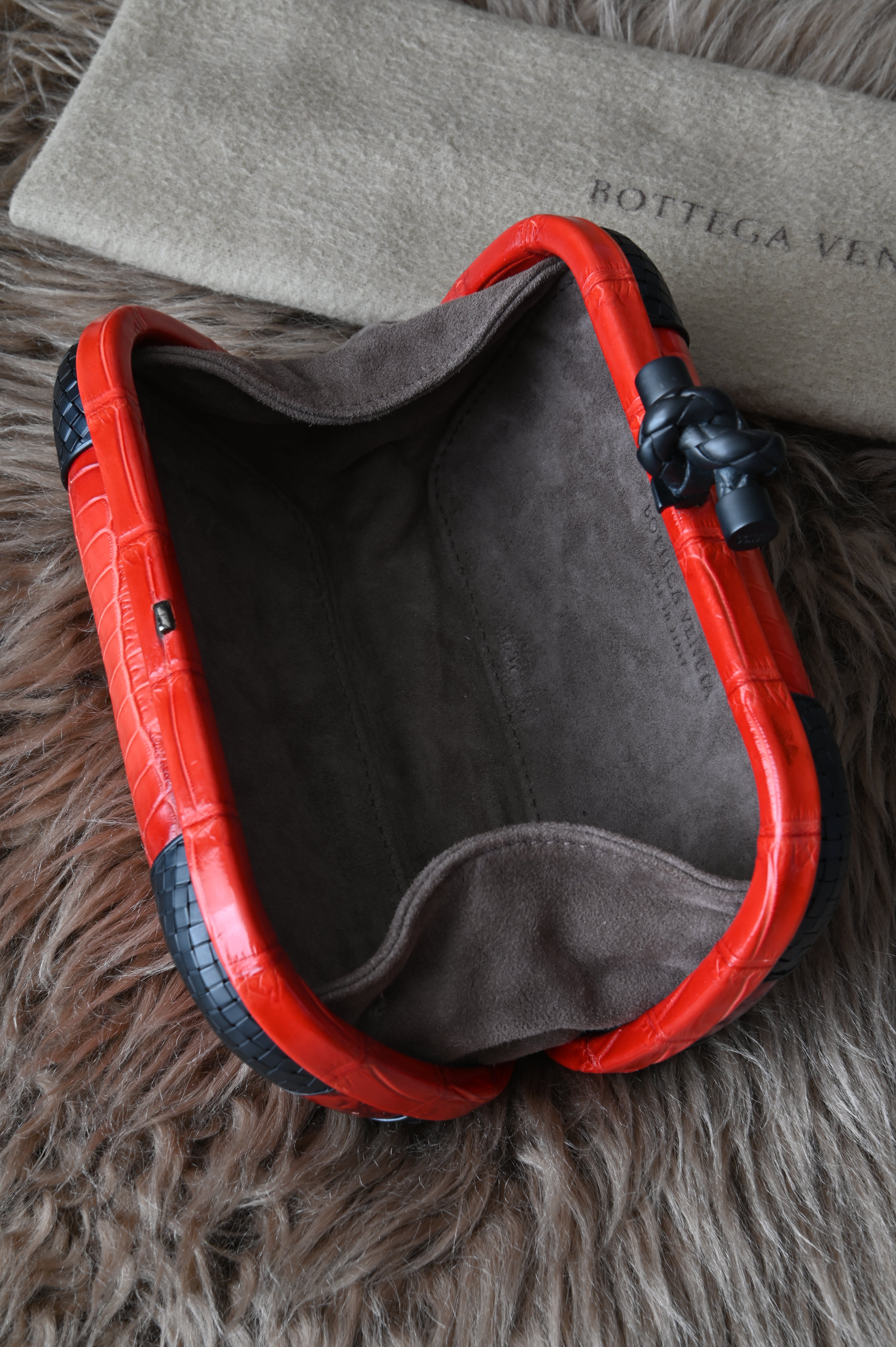 Bottega Veneta Knot Clutch in Croc embossed leather