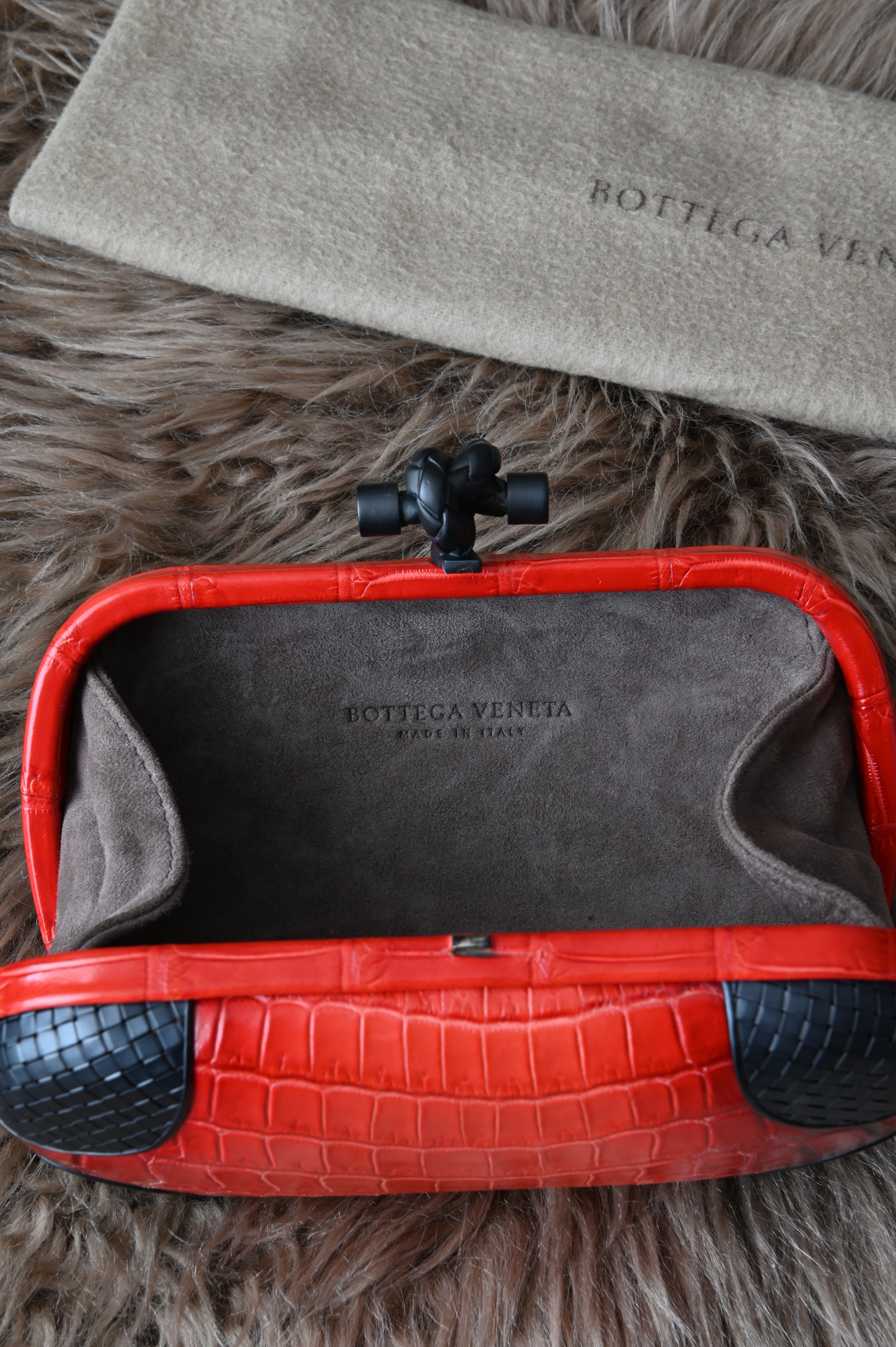 Bottega Veneta Knot Clutch in Croc embossed leather