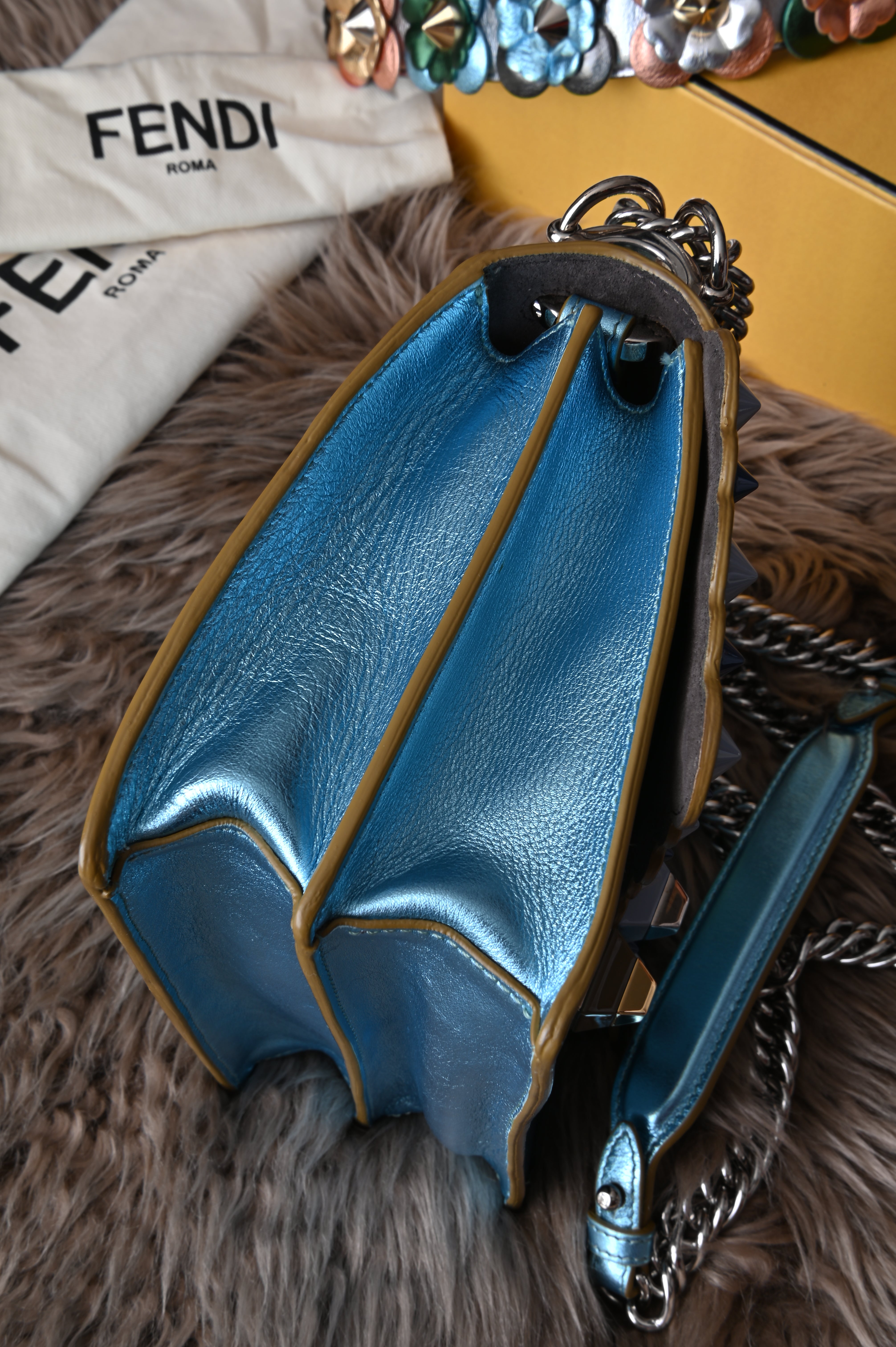 Fendi Kan I iridescent blue with floral strap