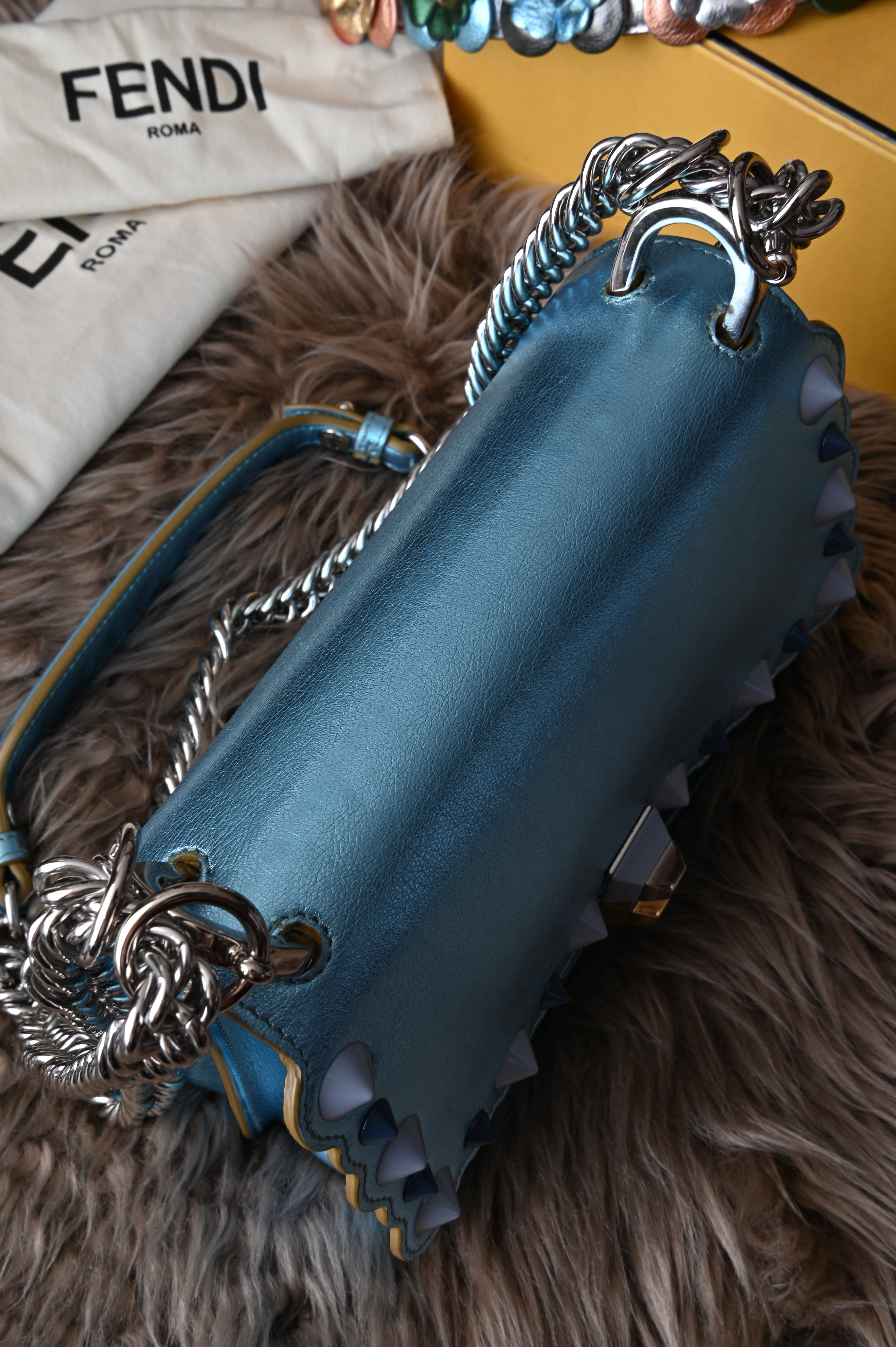 Fendi Kan I iridescent blue with floral strap