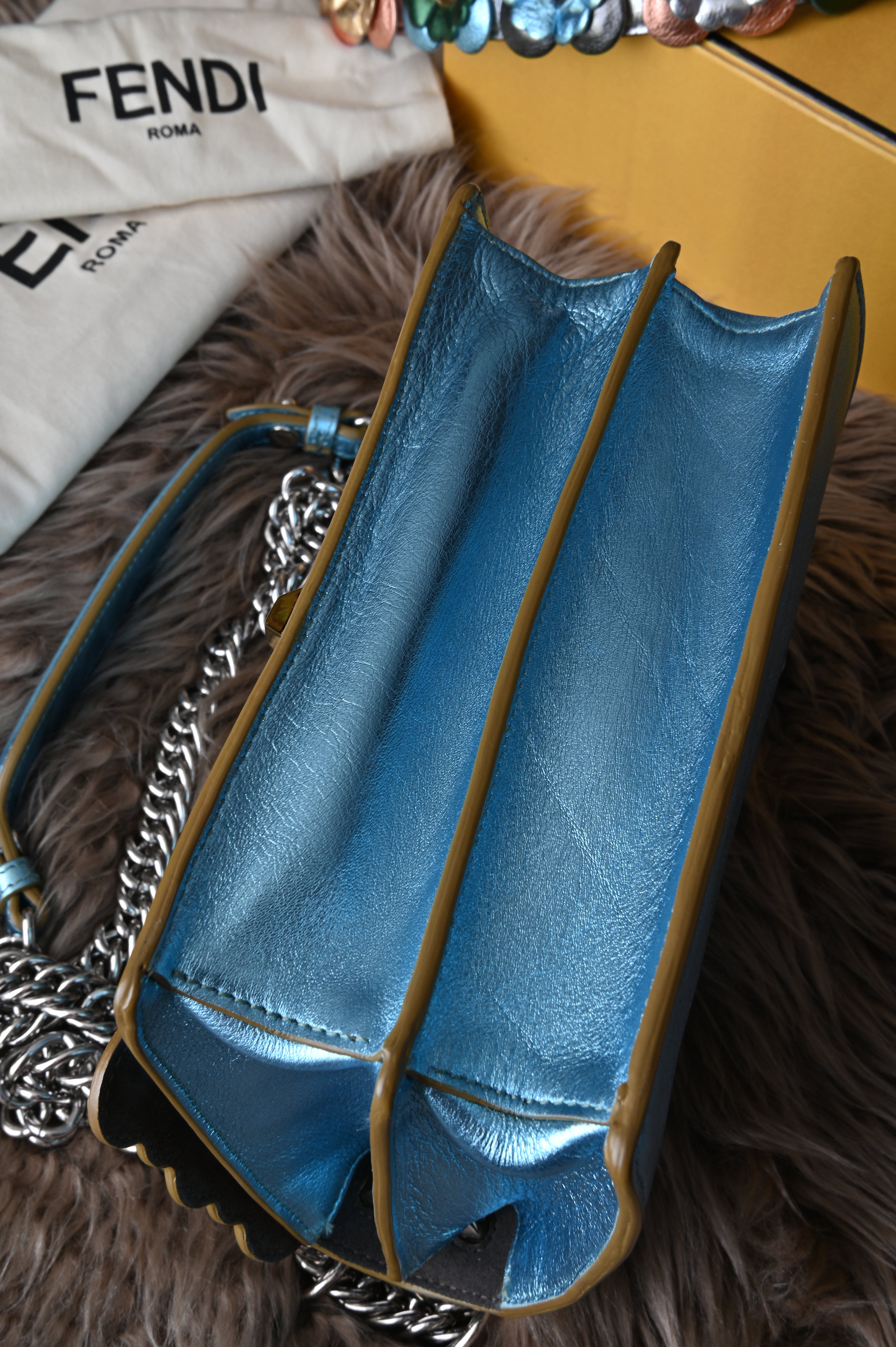 Fendi Kan I iridescent blue with floral strap