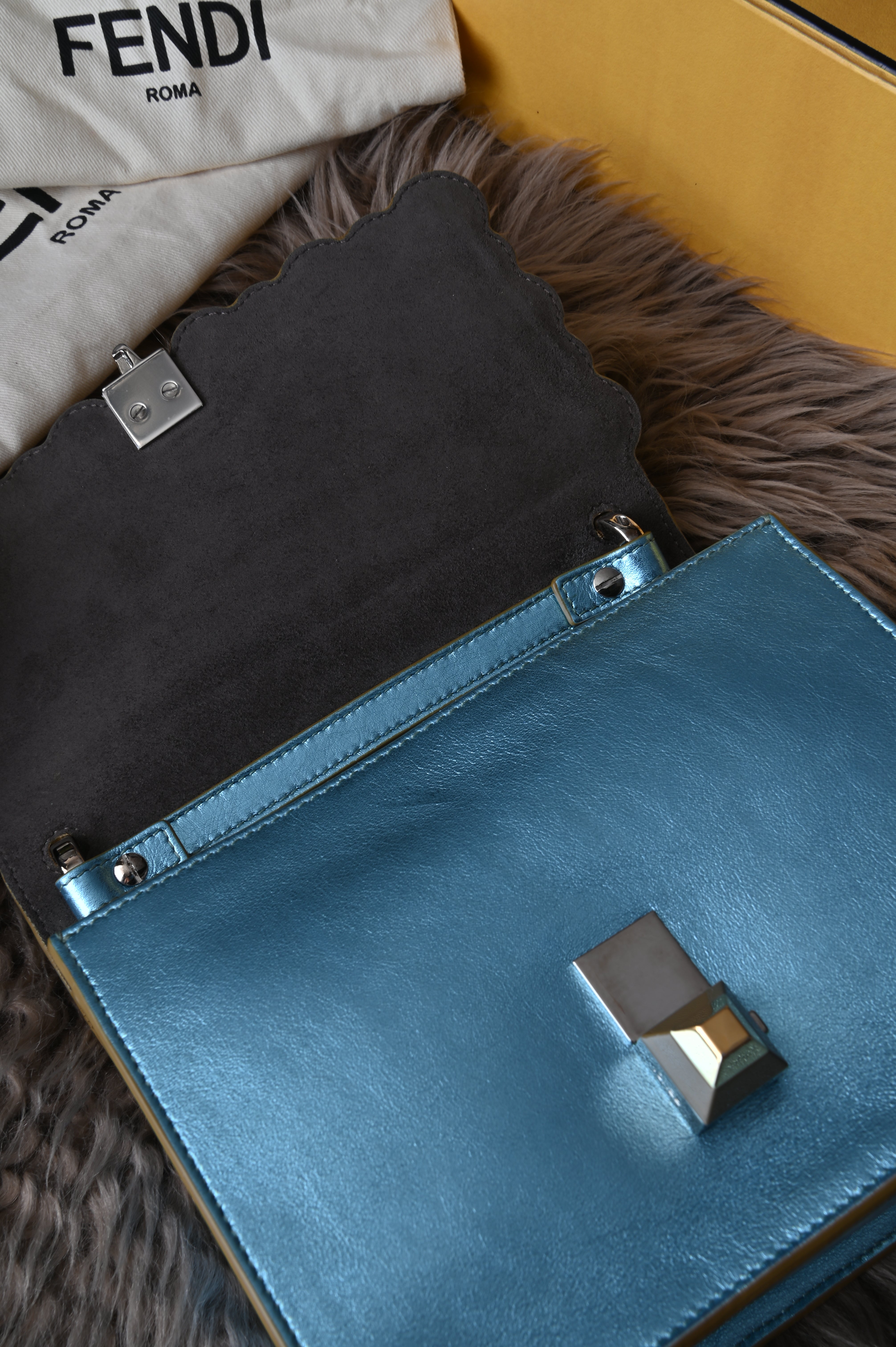 Fendi Kan I iridescent blue with floral strap