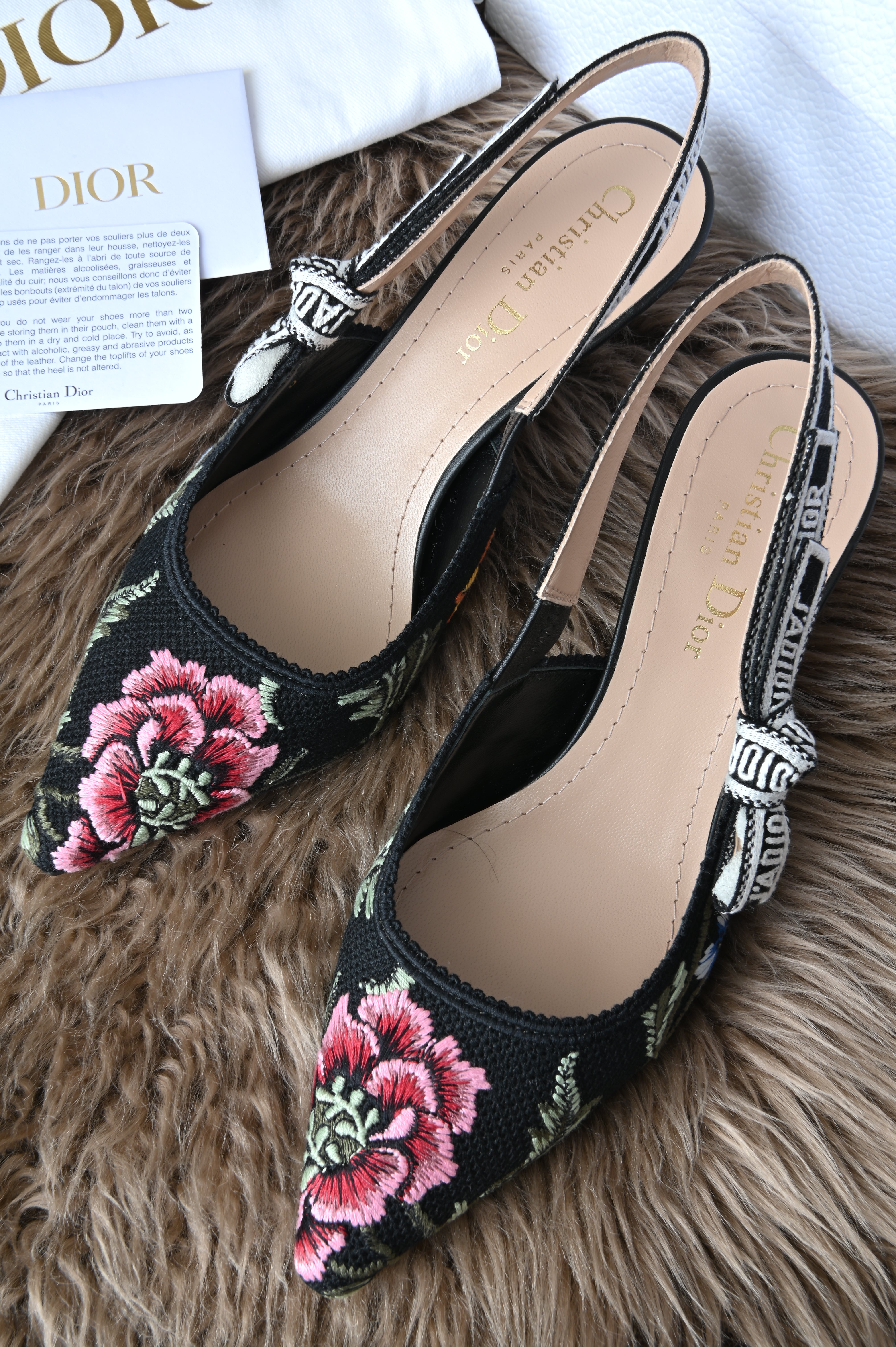 Christian Dior floral embroidered slingback
