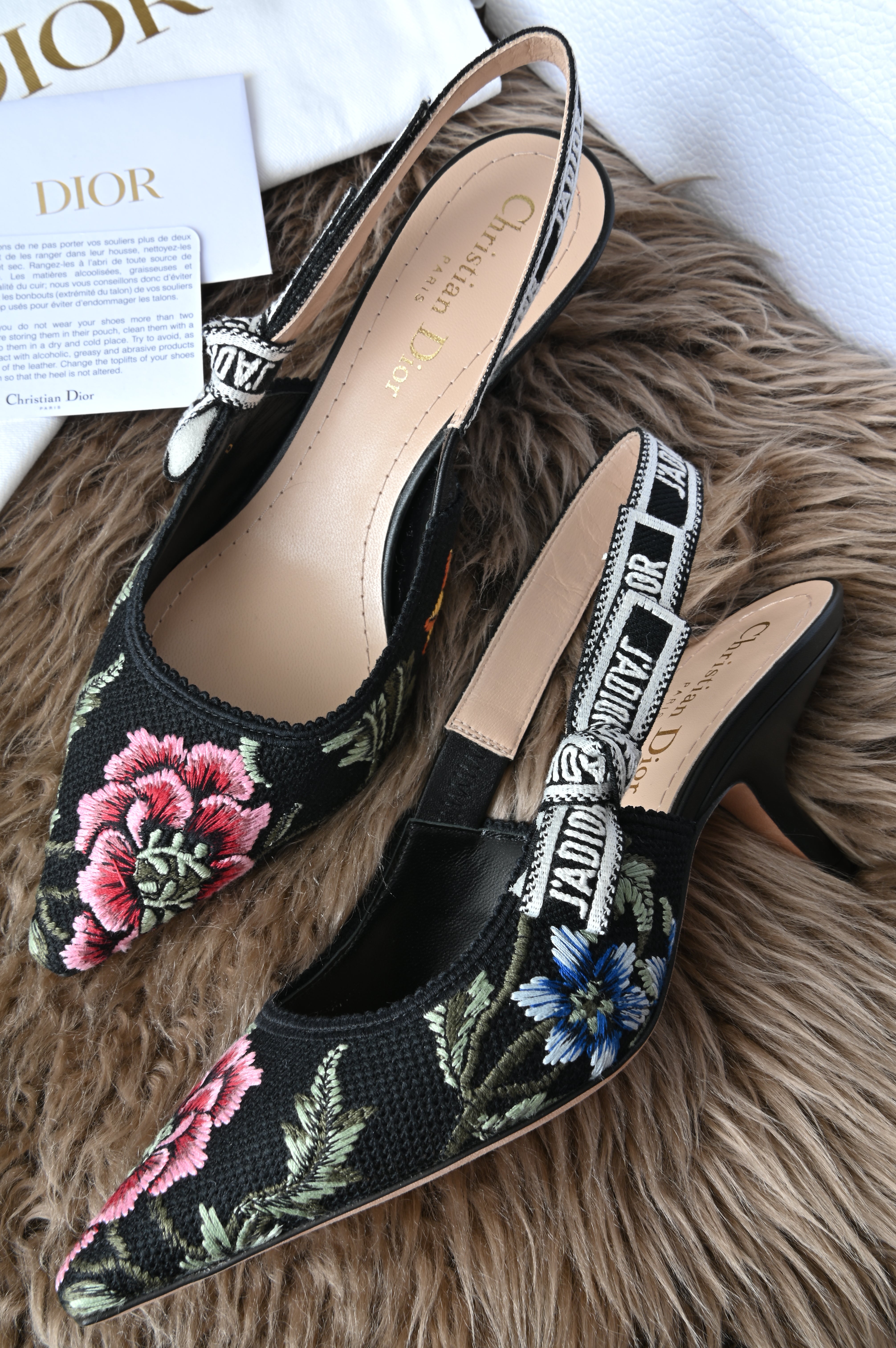 Christian Dior floral embroidered slingback
