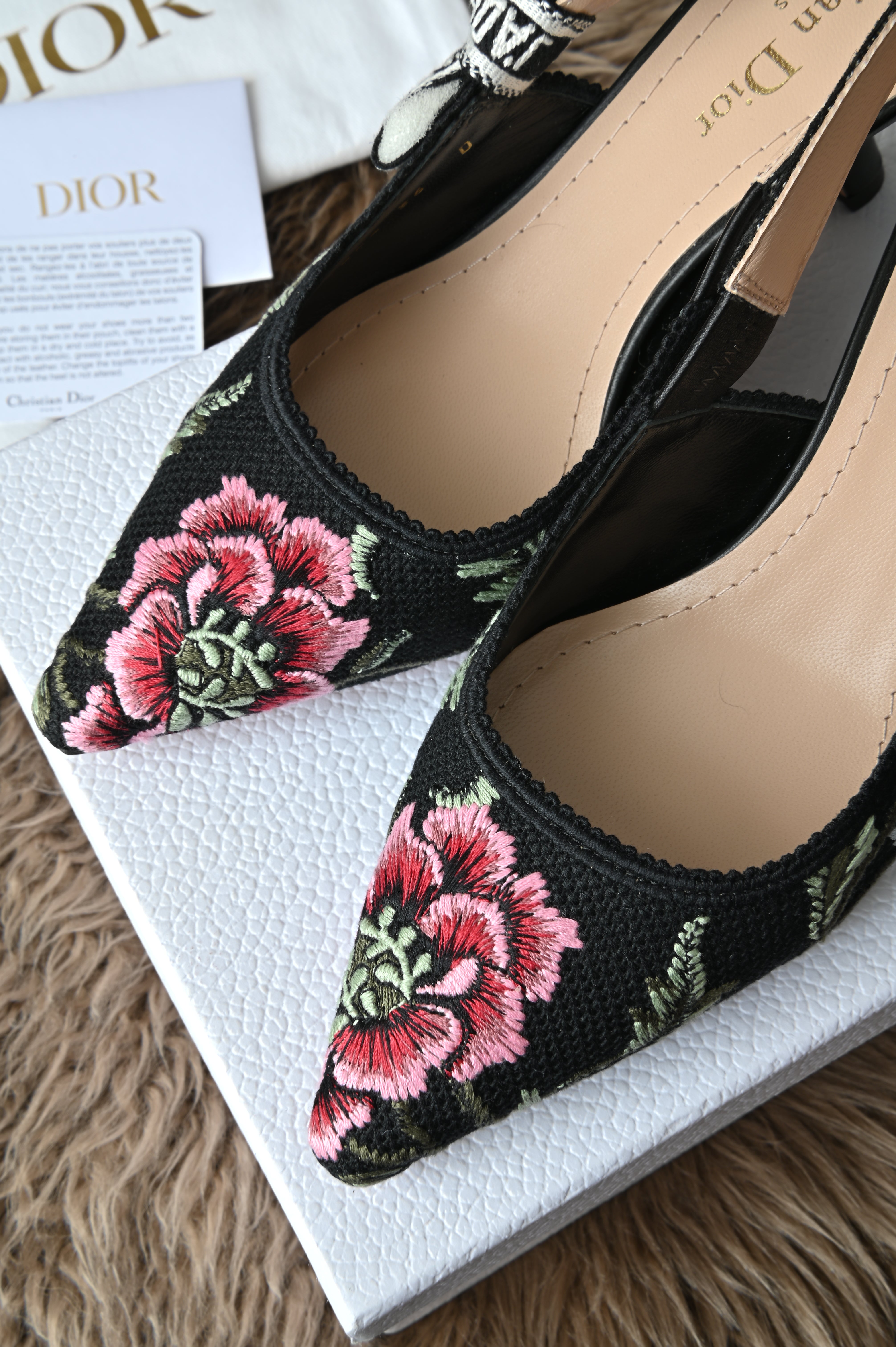 Christian Dior floral embroidered slingback