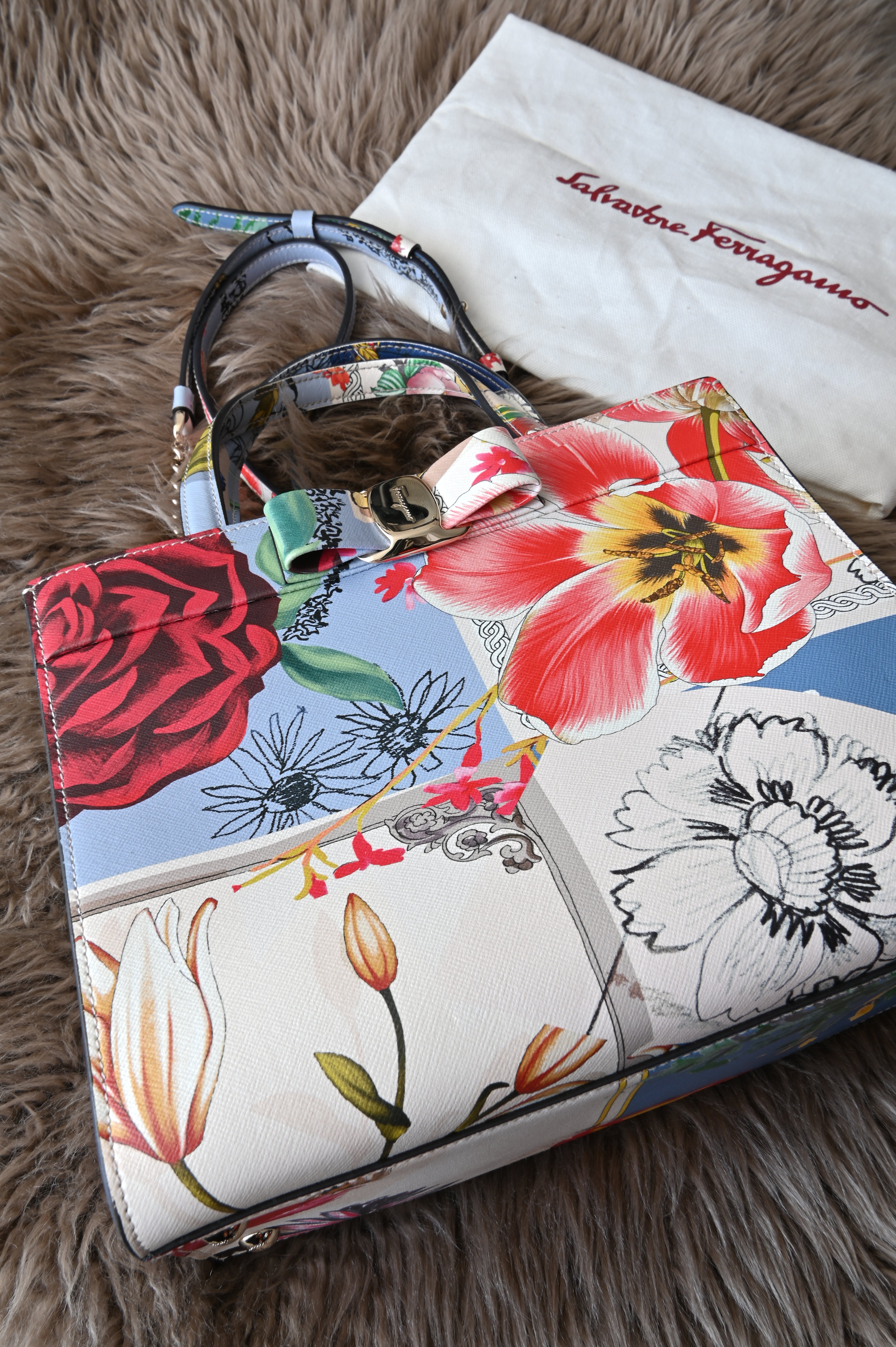 Salvatore Ferragamo Floral Print Leather Bag