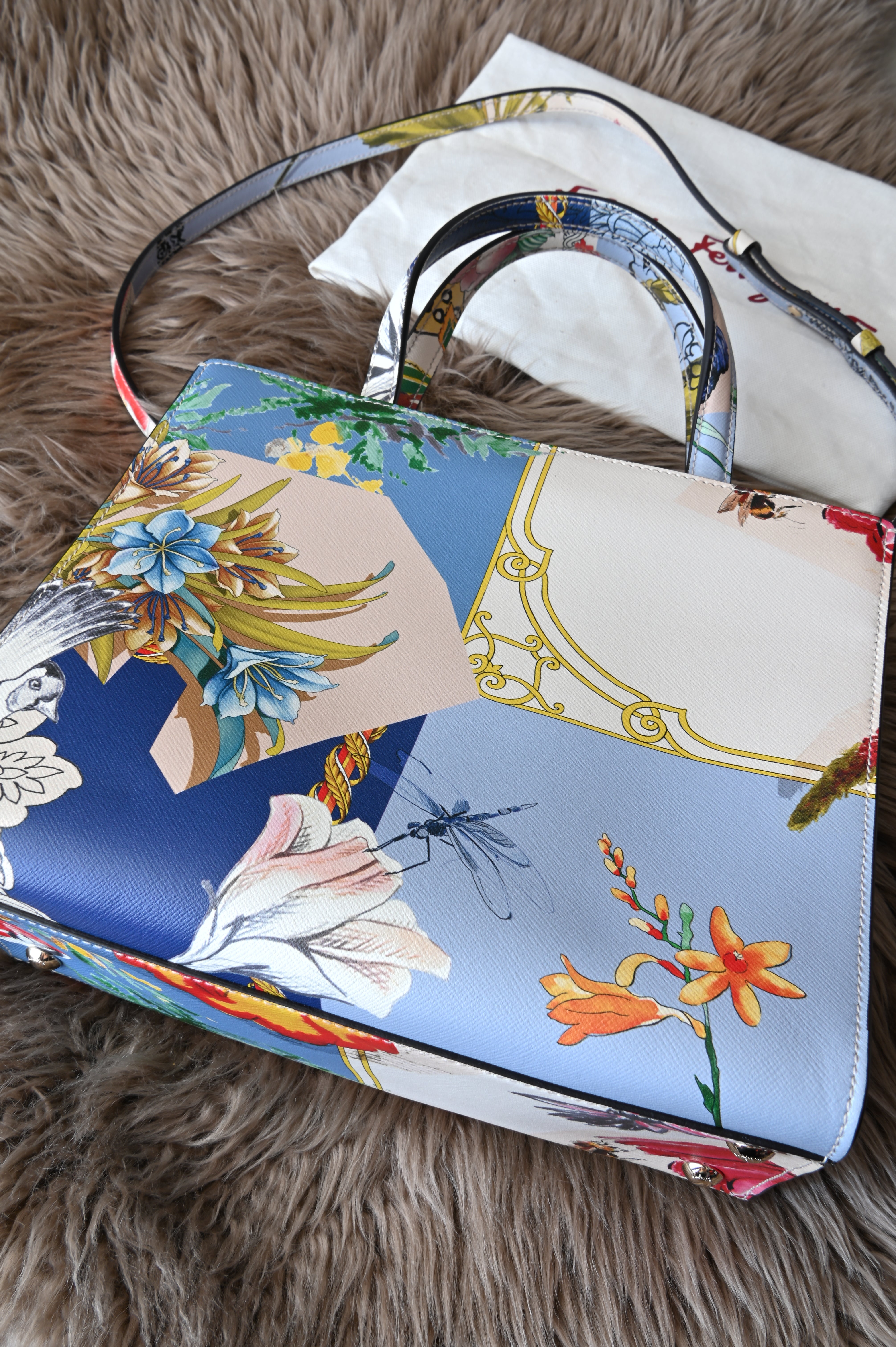 Salvatore Ferragamo Floral Print Leather Bag