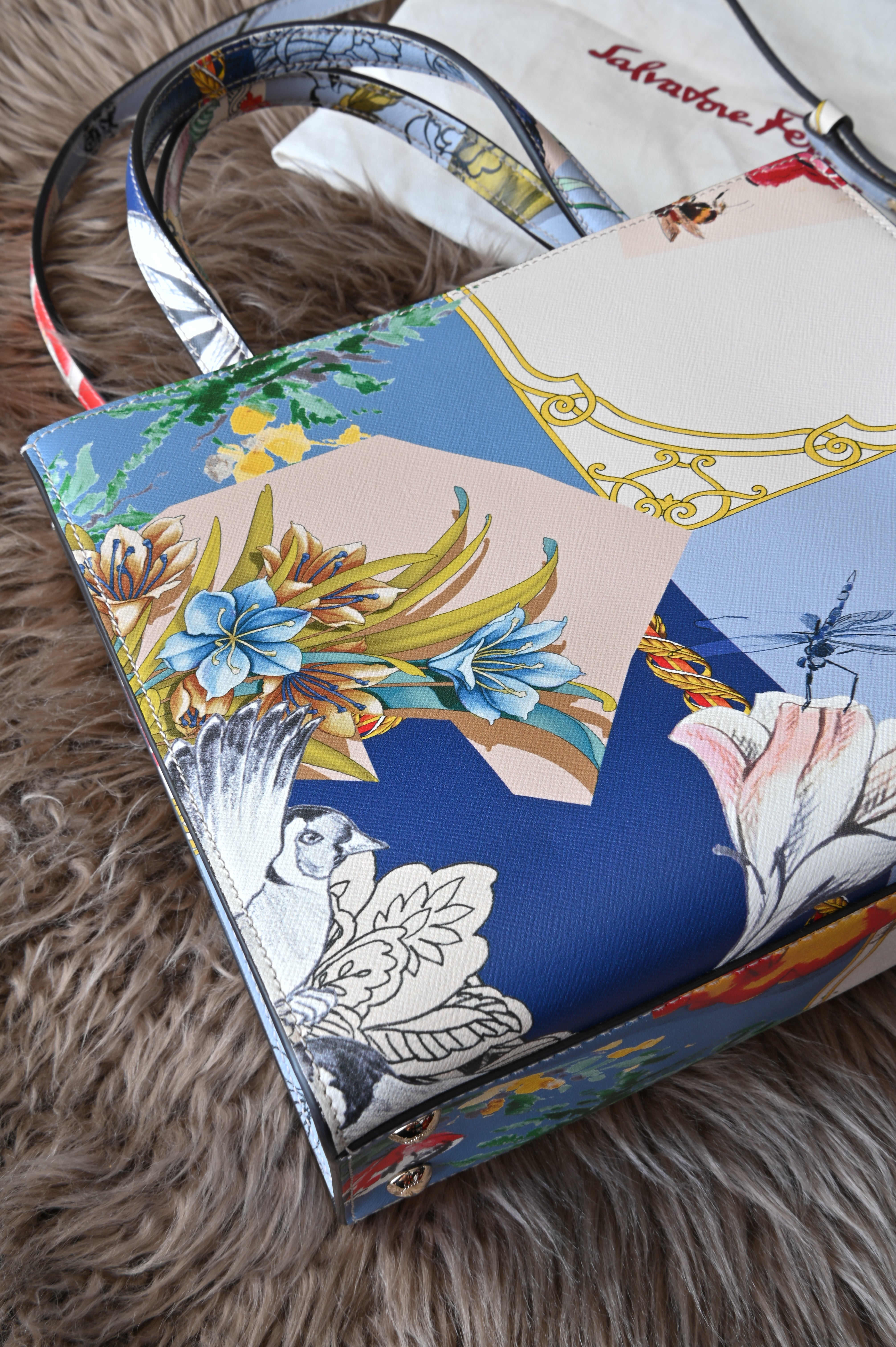 Salvatore Ferragamo Floral Print Leather Bag