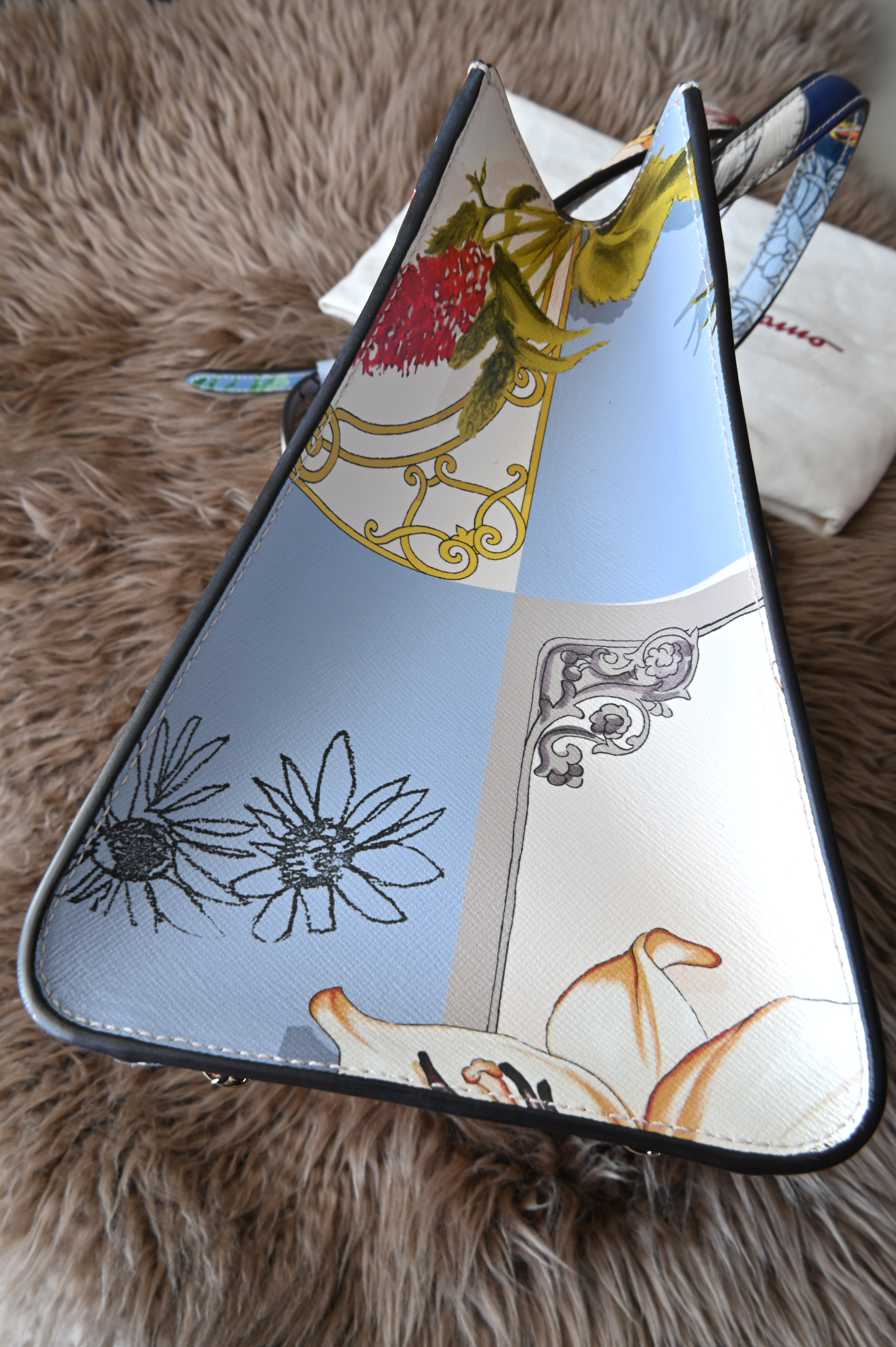 Salvatore Ferragamo Floral Print Leather Bag