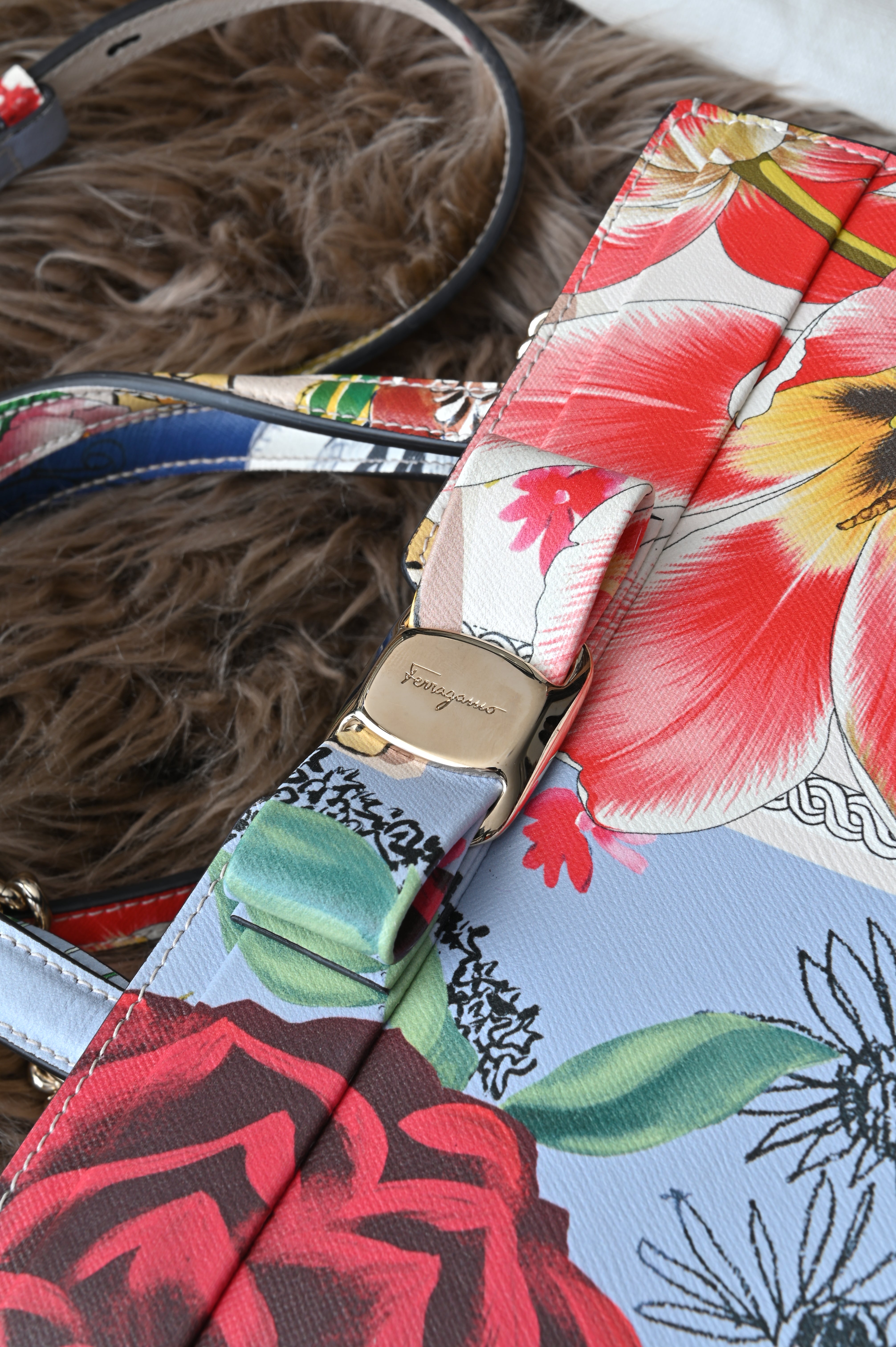 Salvatore Ferragamo Floral Print Leather Bag