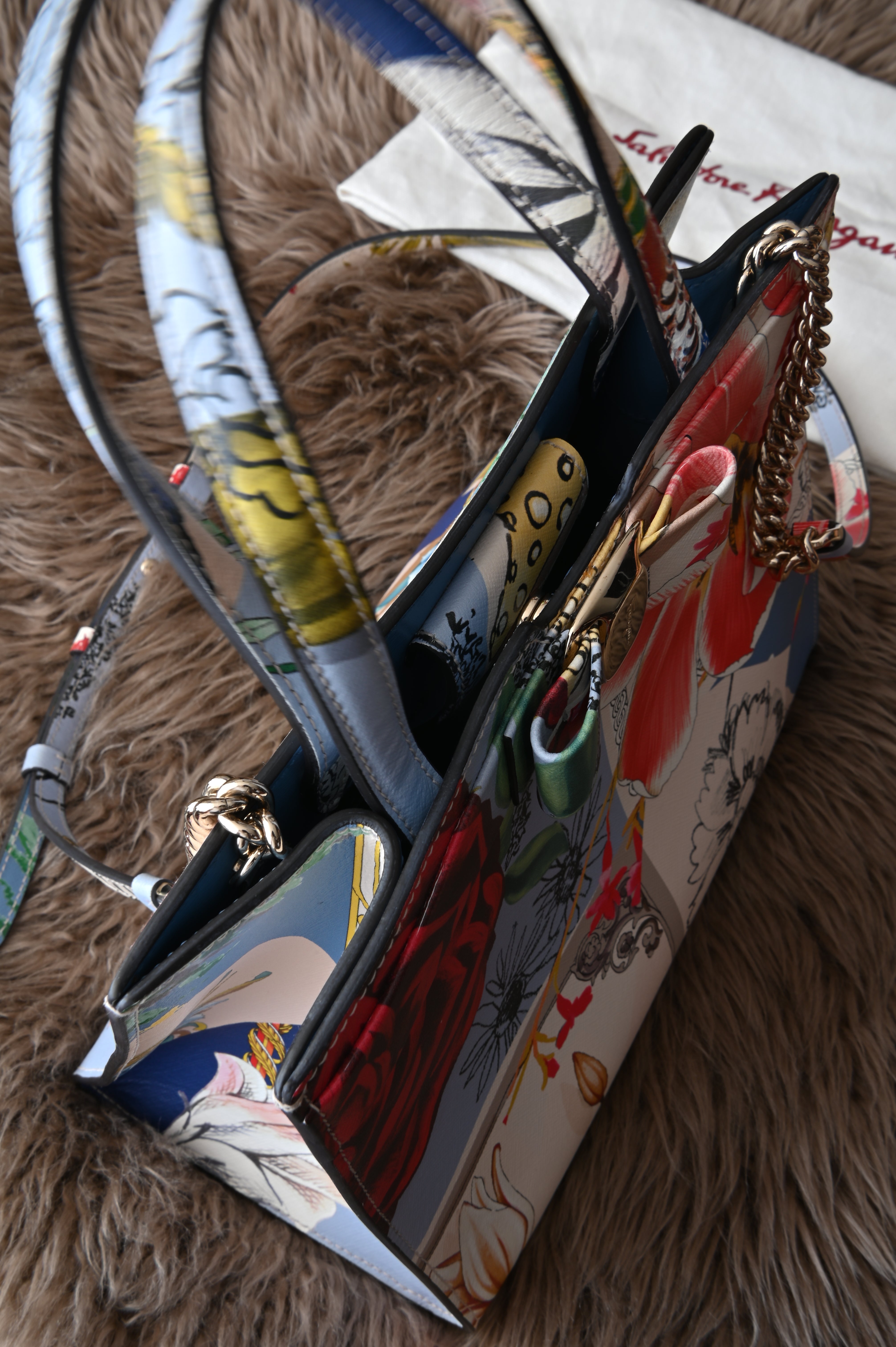 Salvatore Ferragamo Floral Print Leather Bag