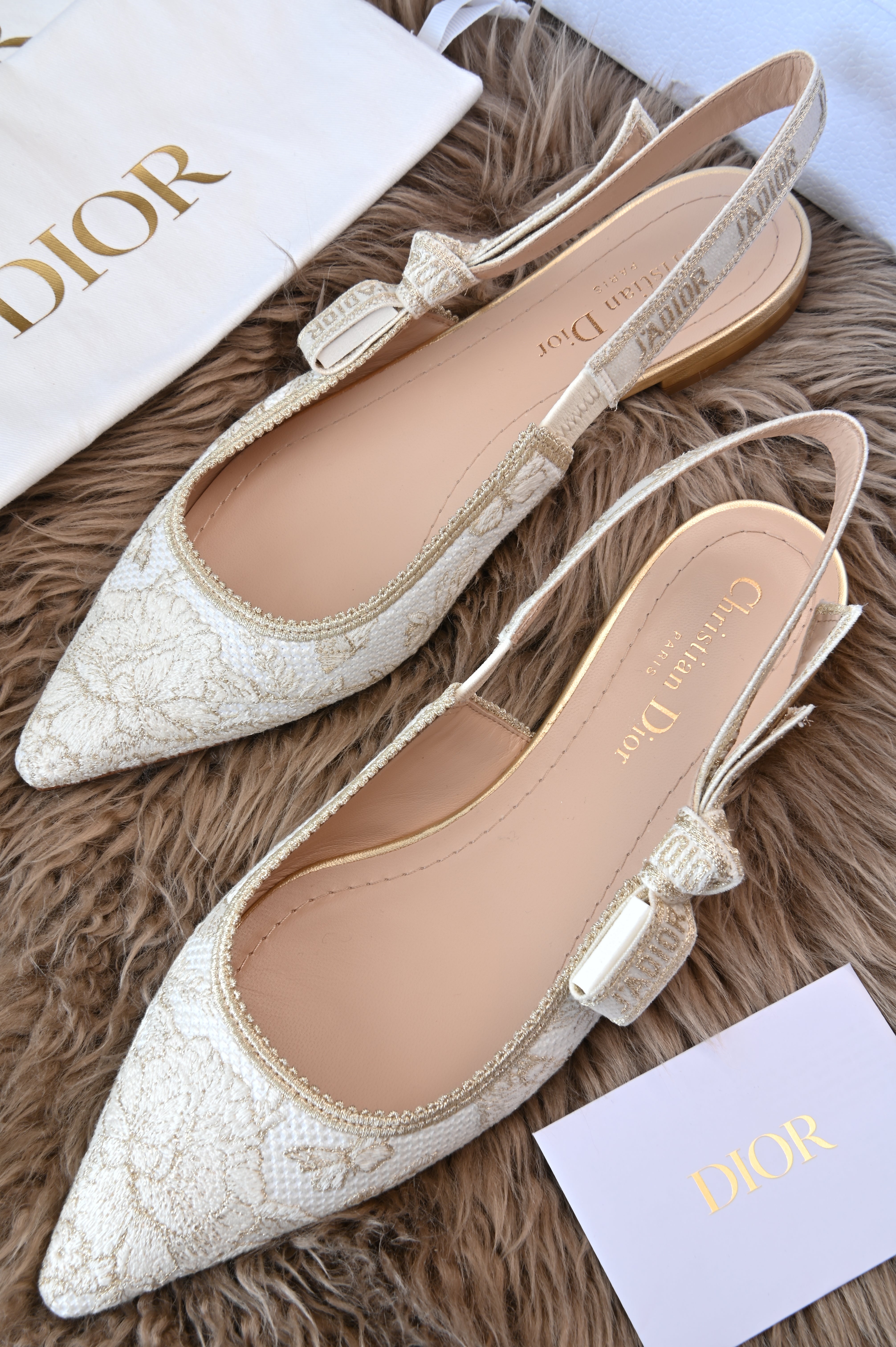 Christian Dior White Flower Pattern Flats