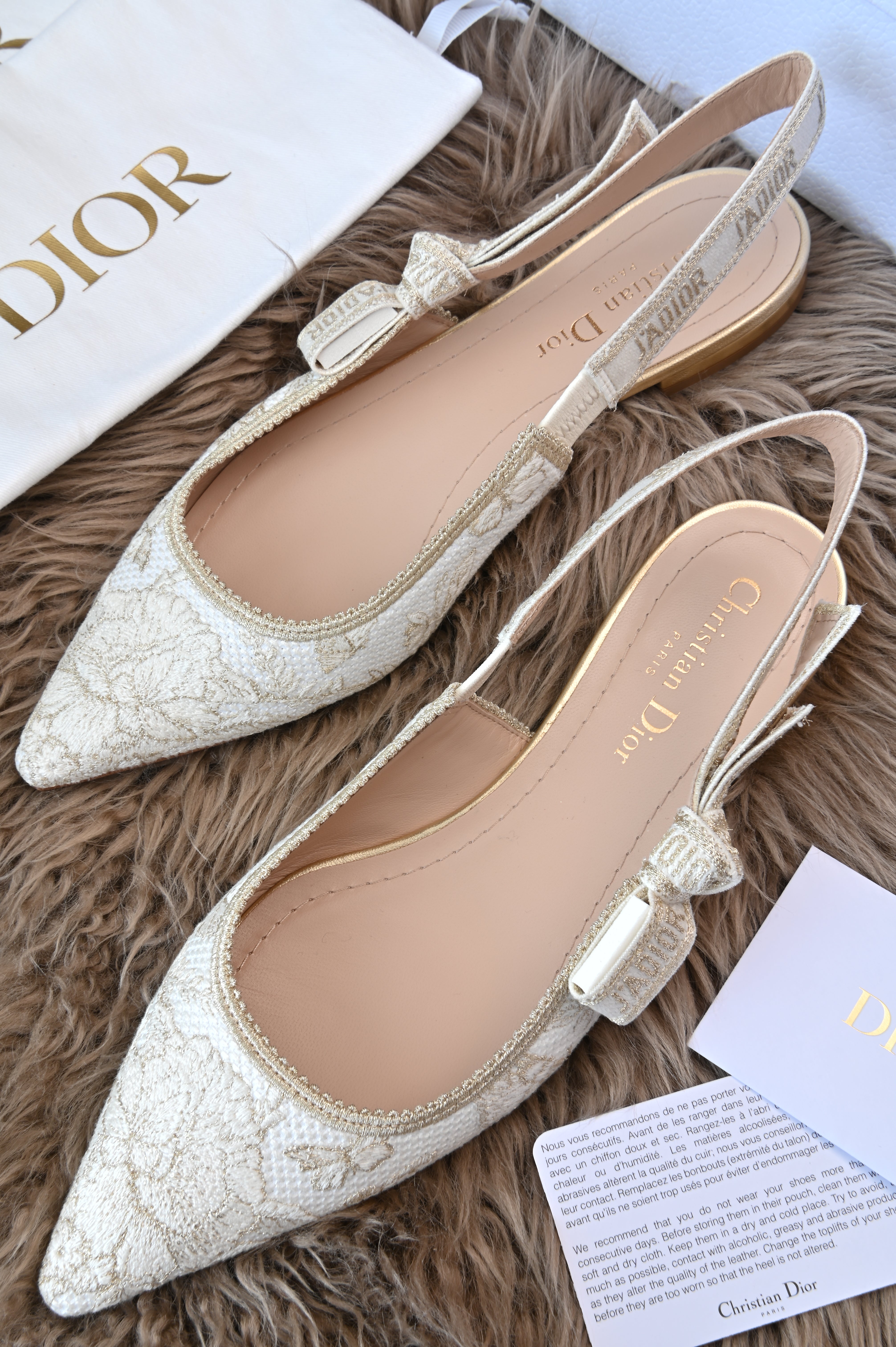 Christian Dior White Flower Pattern Flats