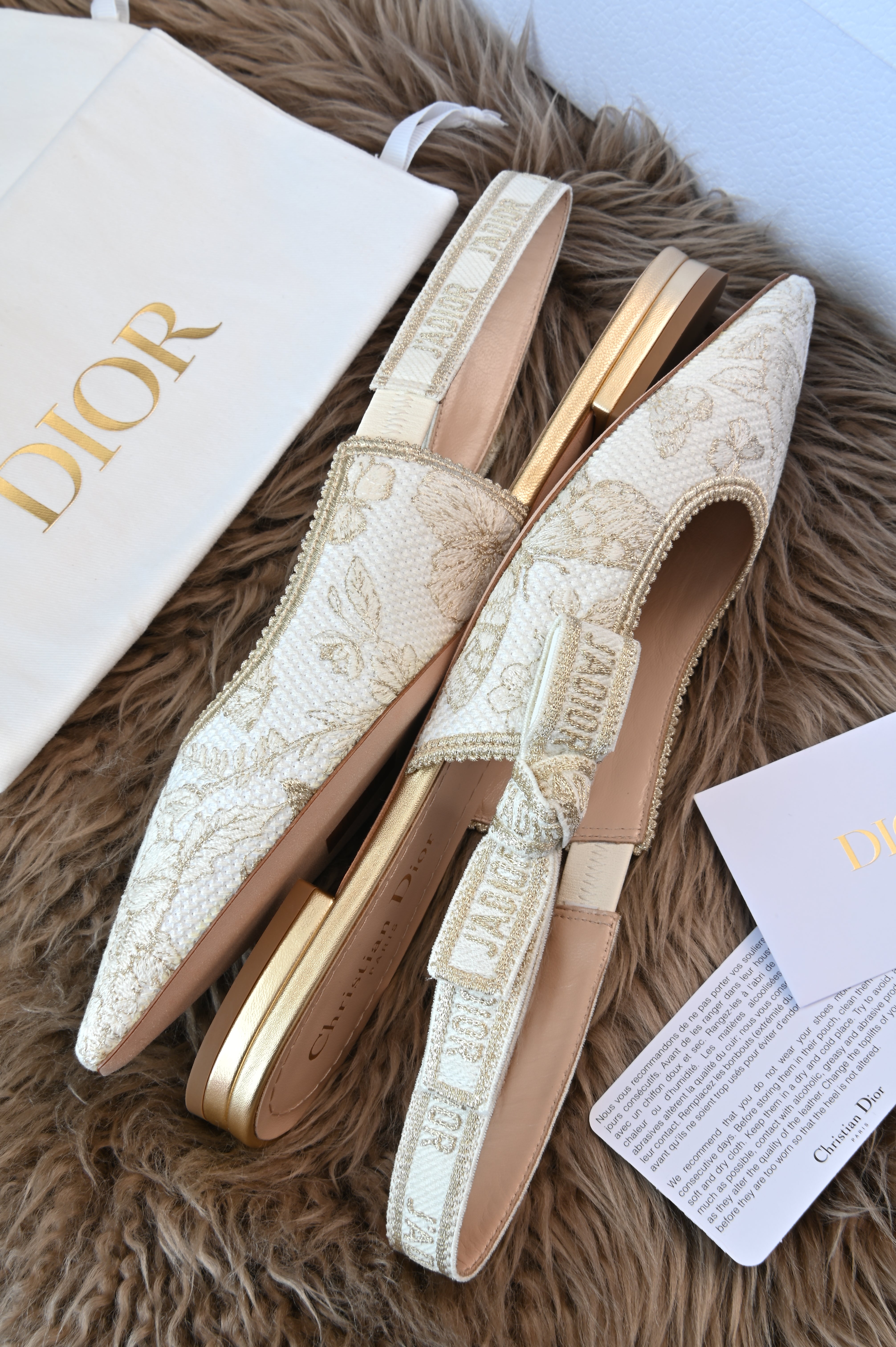 Christian Dior White Flower Pattern Flats