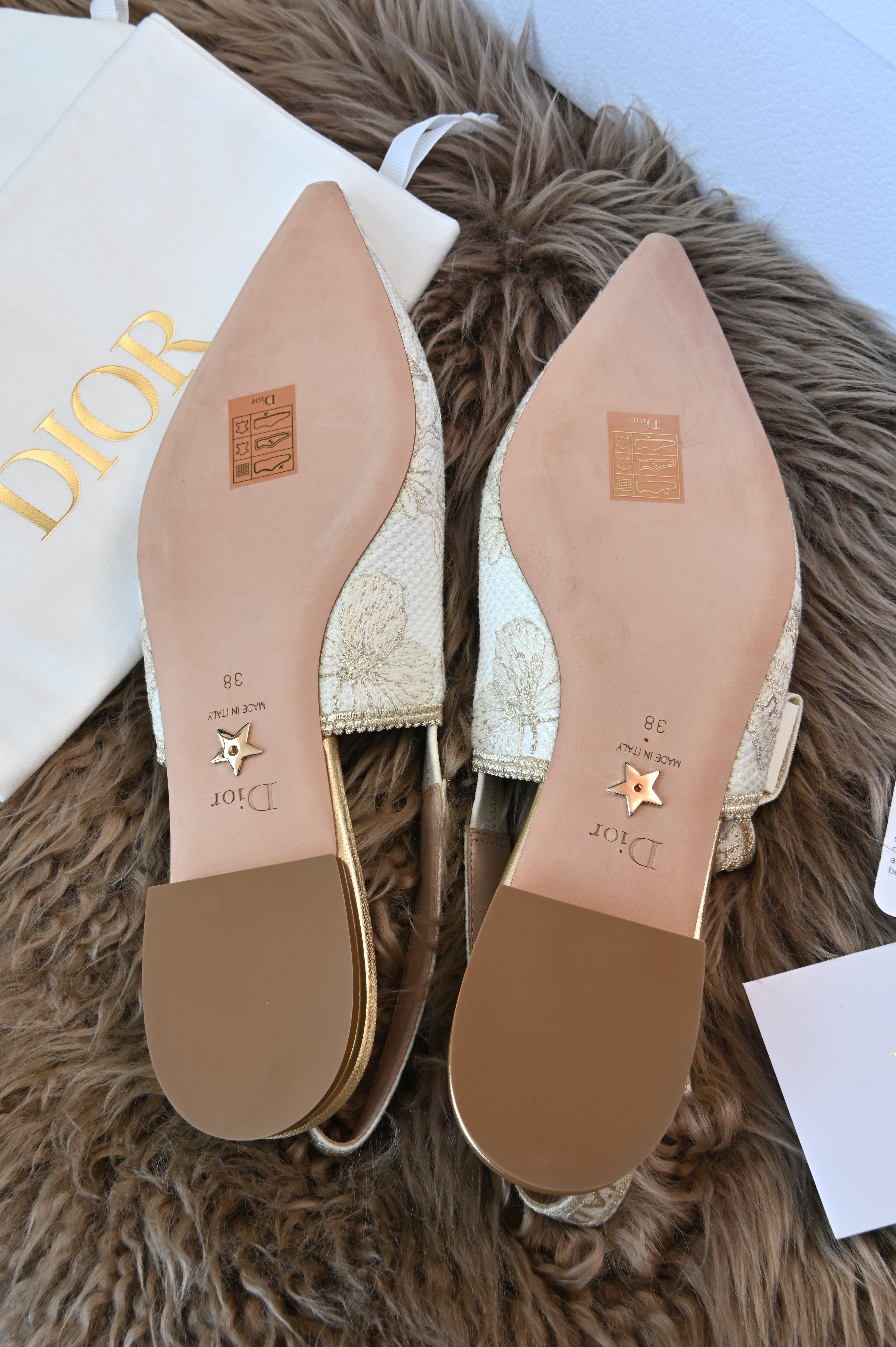 Christian Dior White Flower Pattern Flats