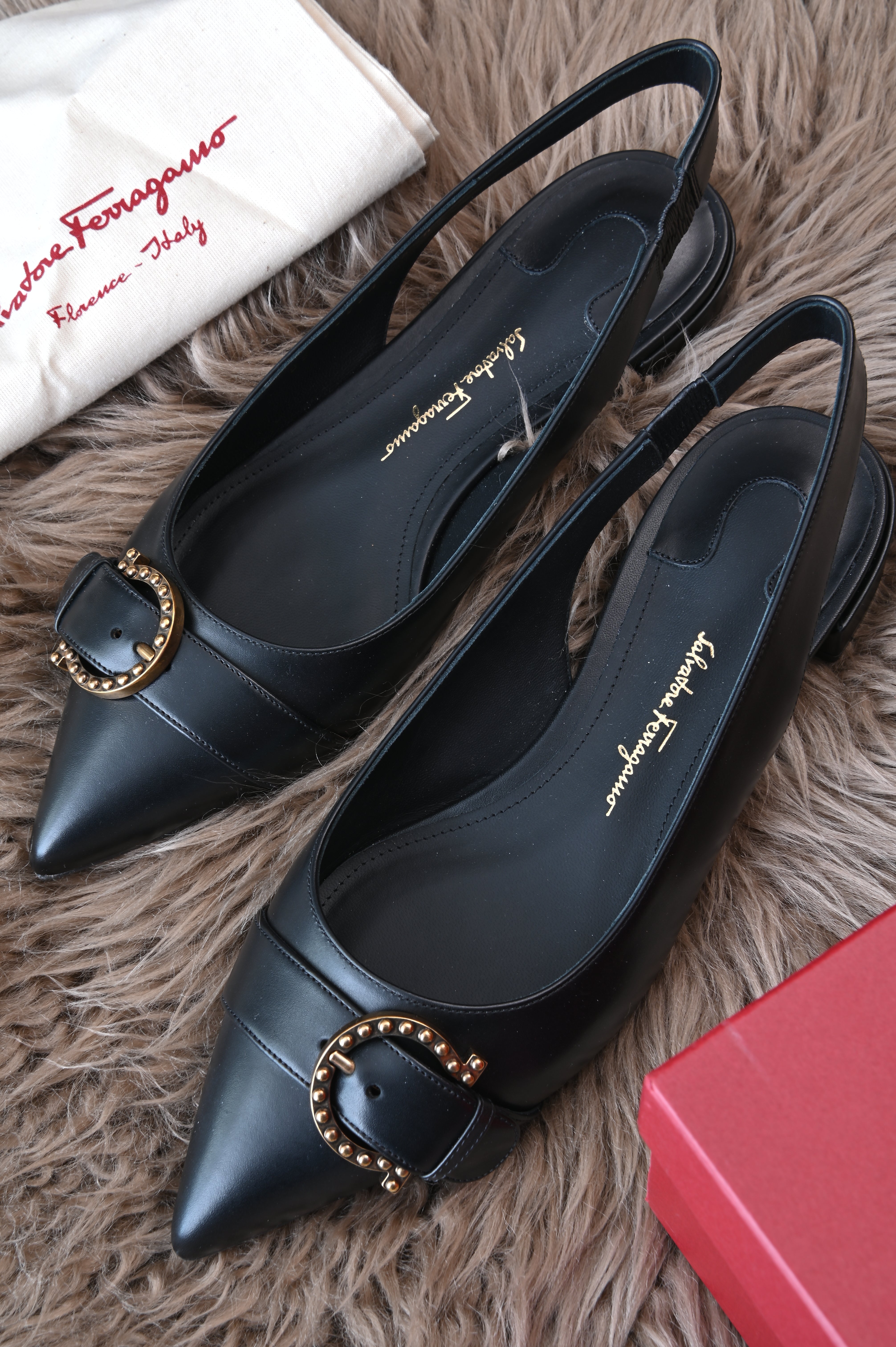 Salvatore Ferragamo Black Gold Heels