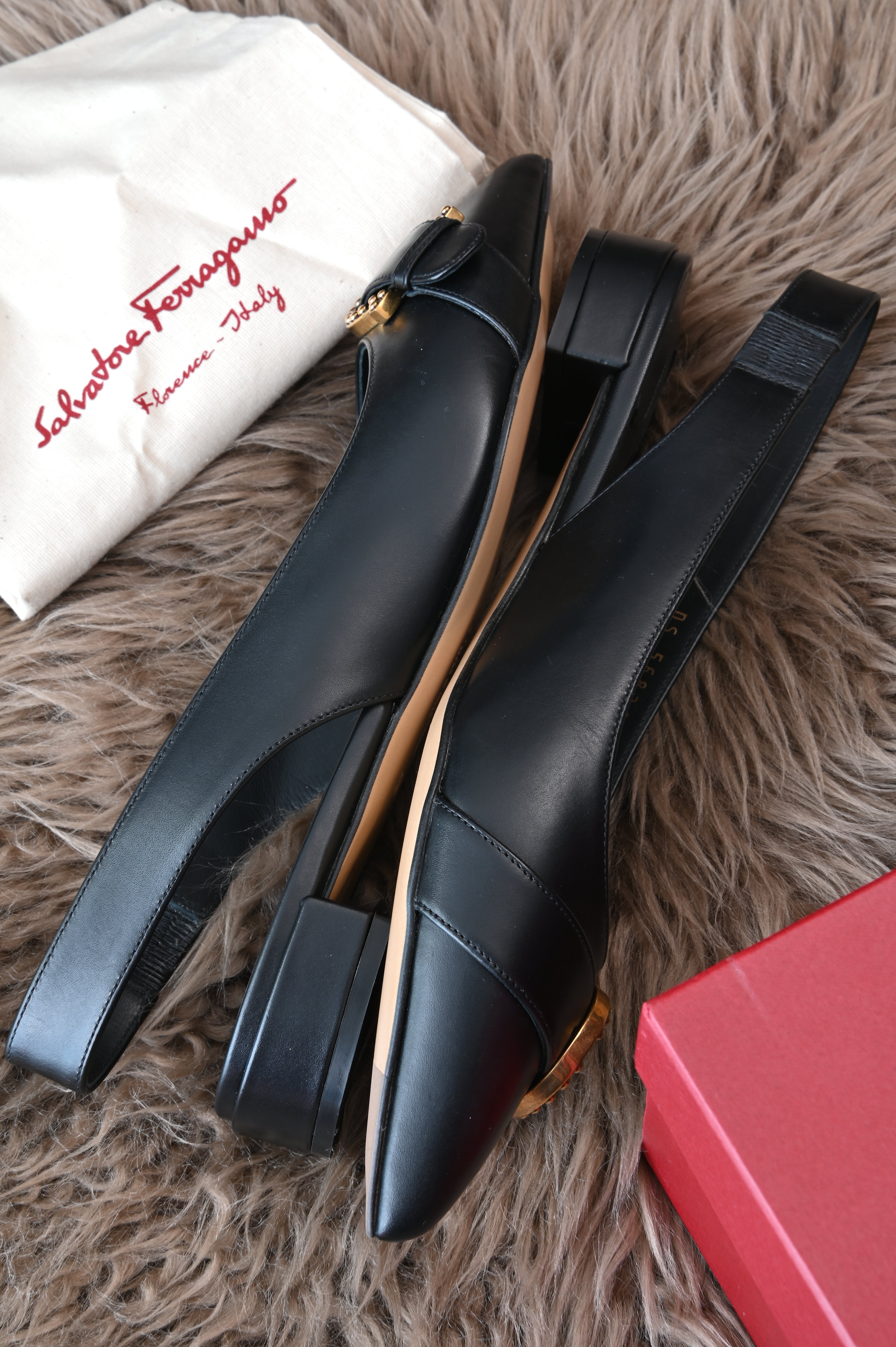 Salvatore Ferragamo Black Gold Heels