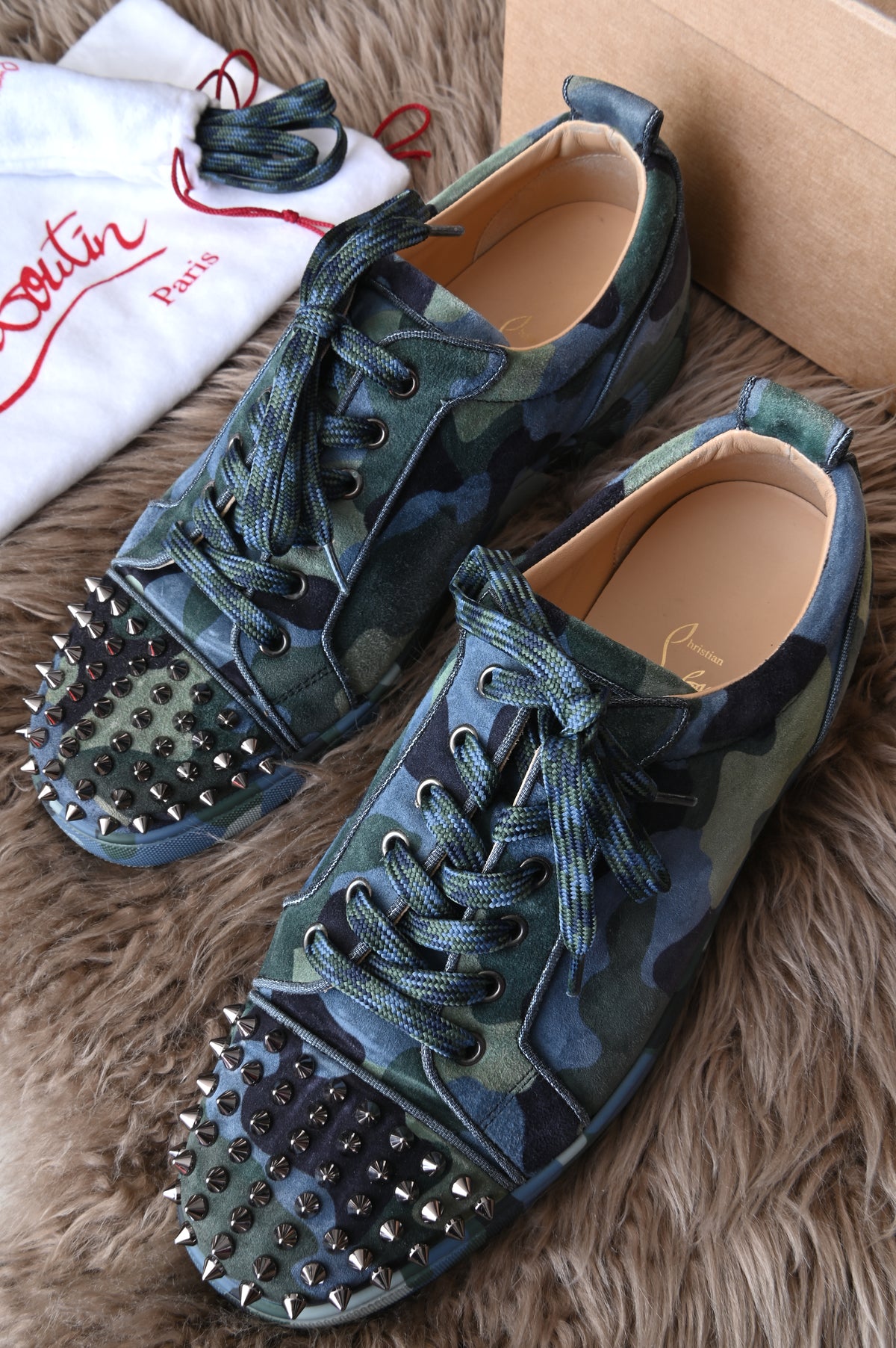 Christian Louboutin NWB Loafers Size 42.5 9.5 Spooky Flat In Green / Blue Camo Christian Louboutin - La Massine Green Camo Print Spike Heel  main image 4