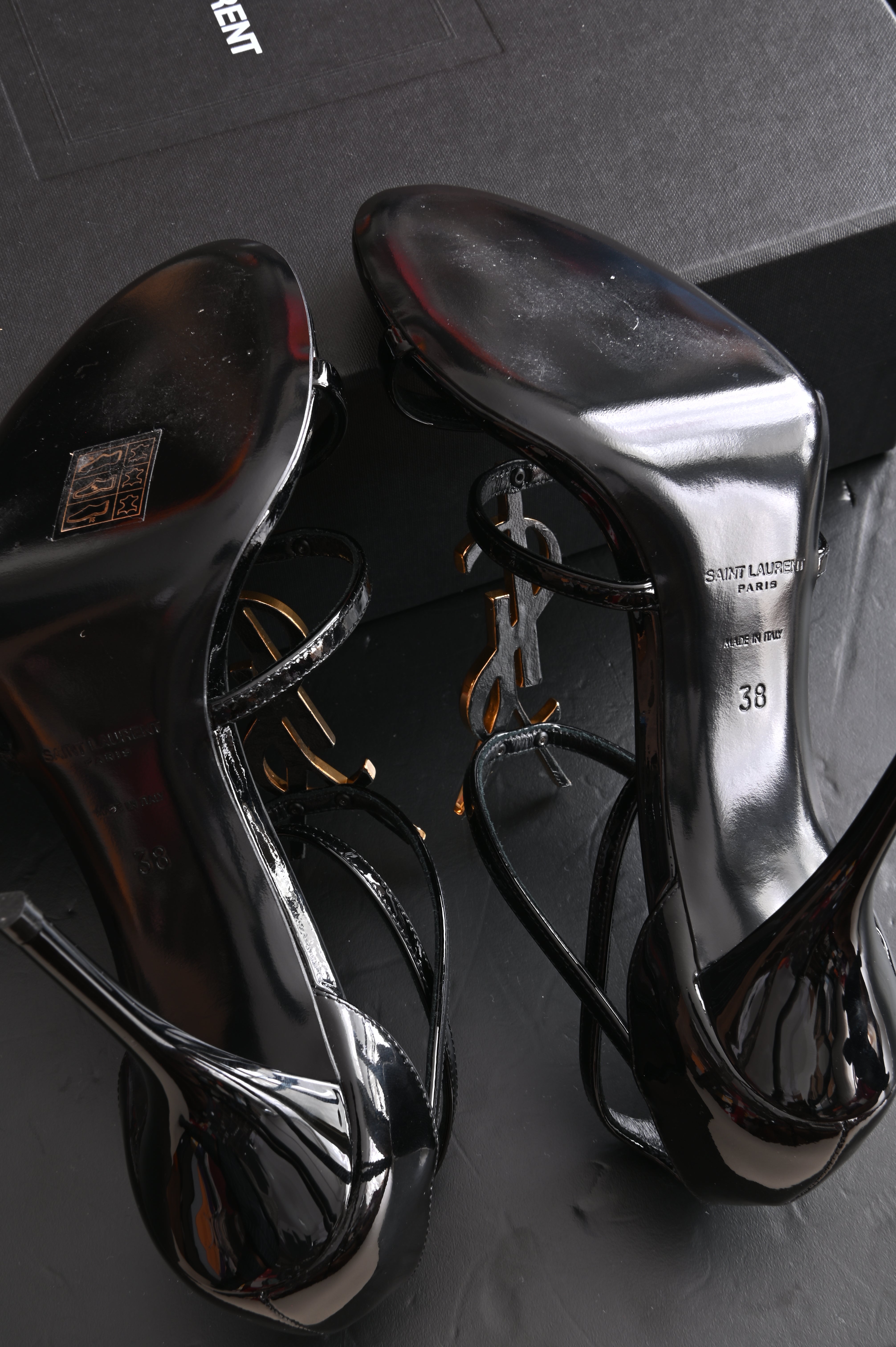 Saint Laurent Cassandra high-heel sandals in Black patent