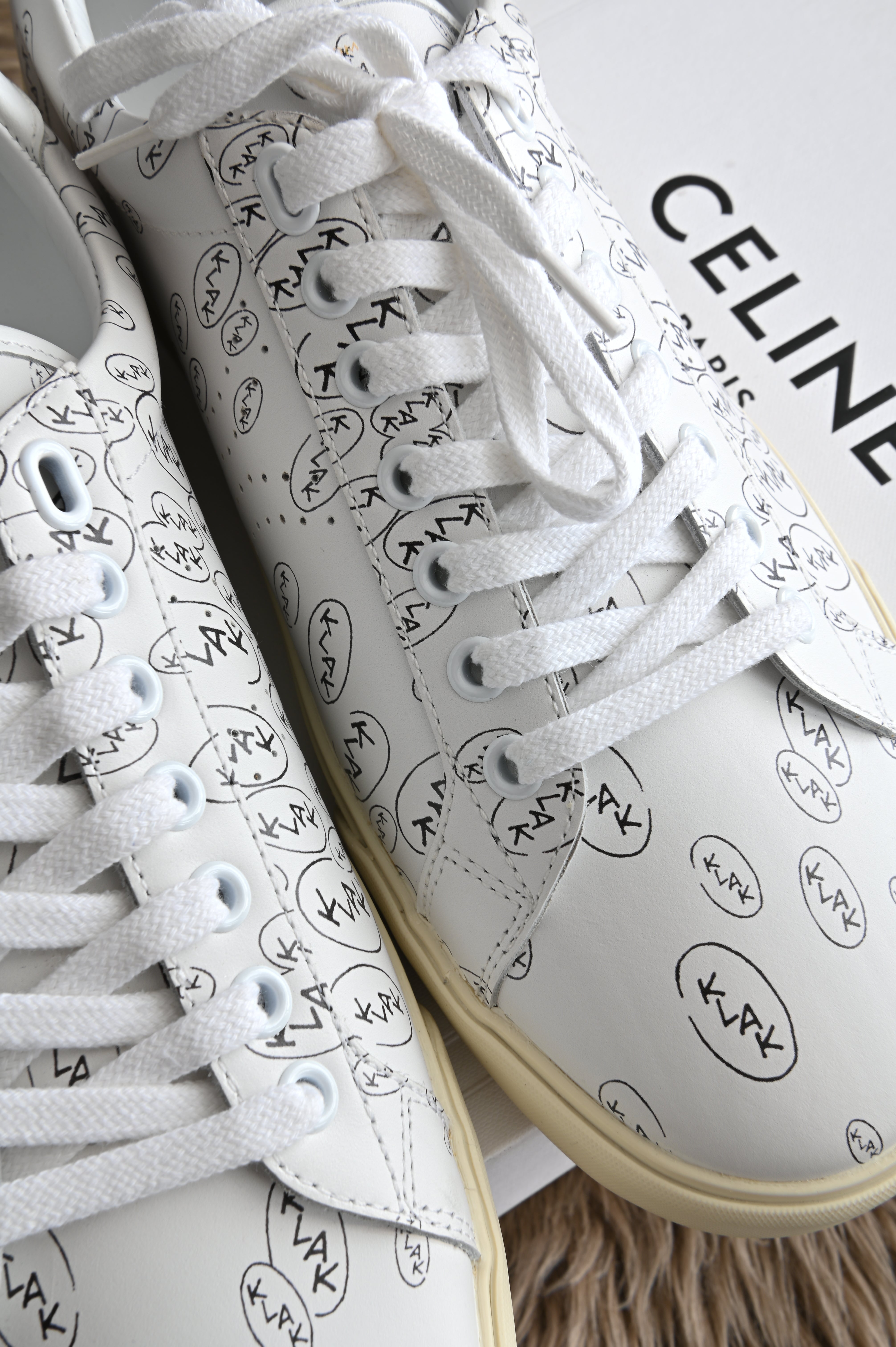 Celine leather printed sneakers in white