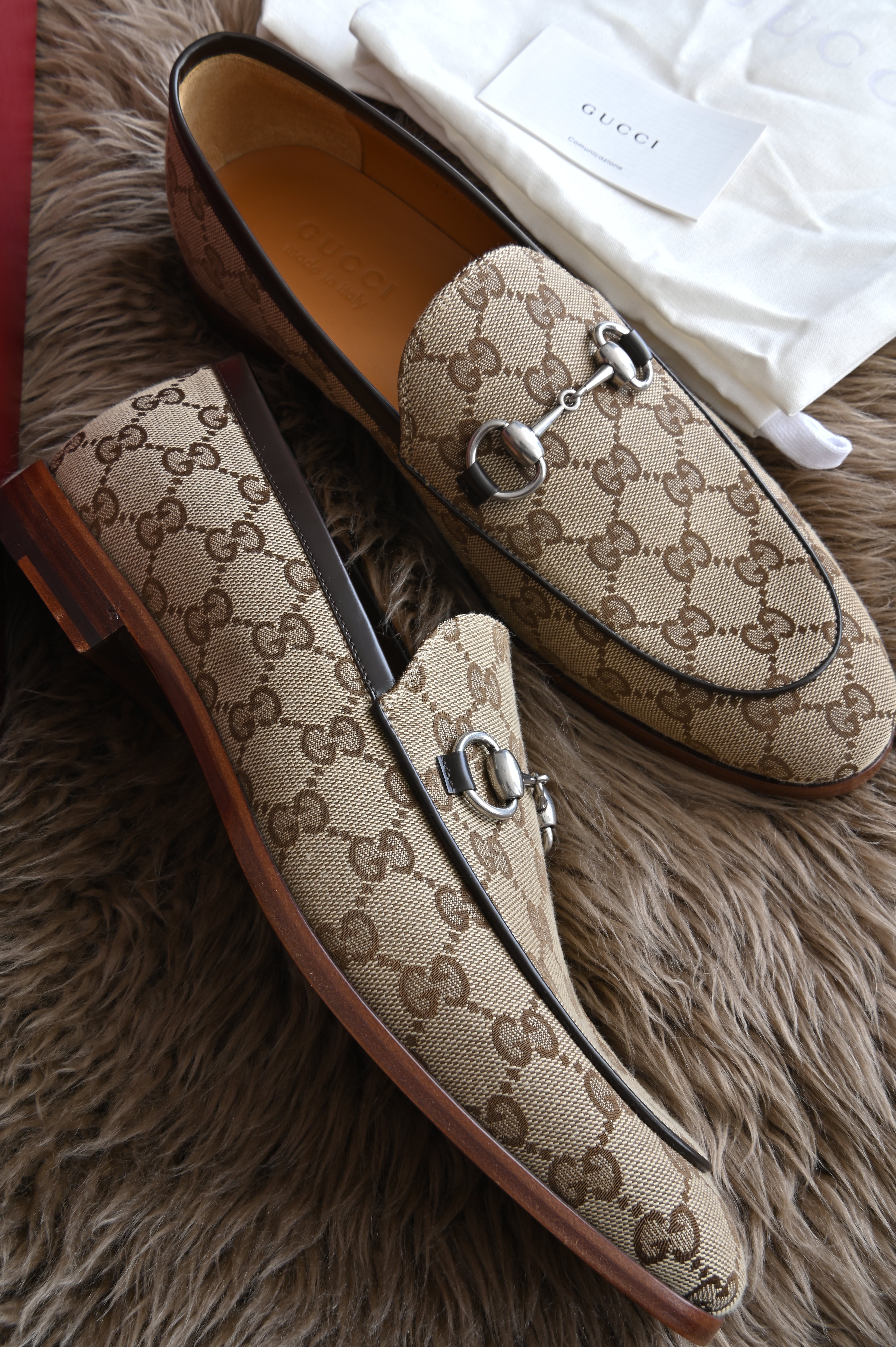 Gucci Jordaan horsebit-detailed leather-trimmed canvas-jacquard loafers for Men
