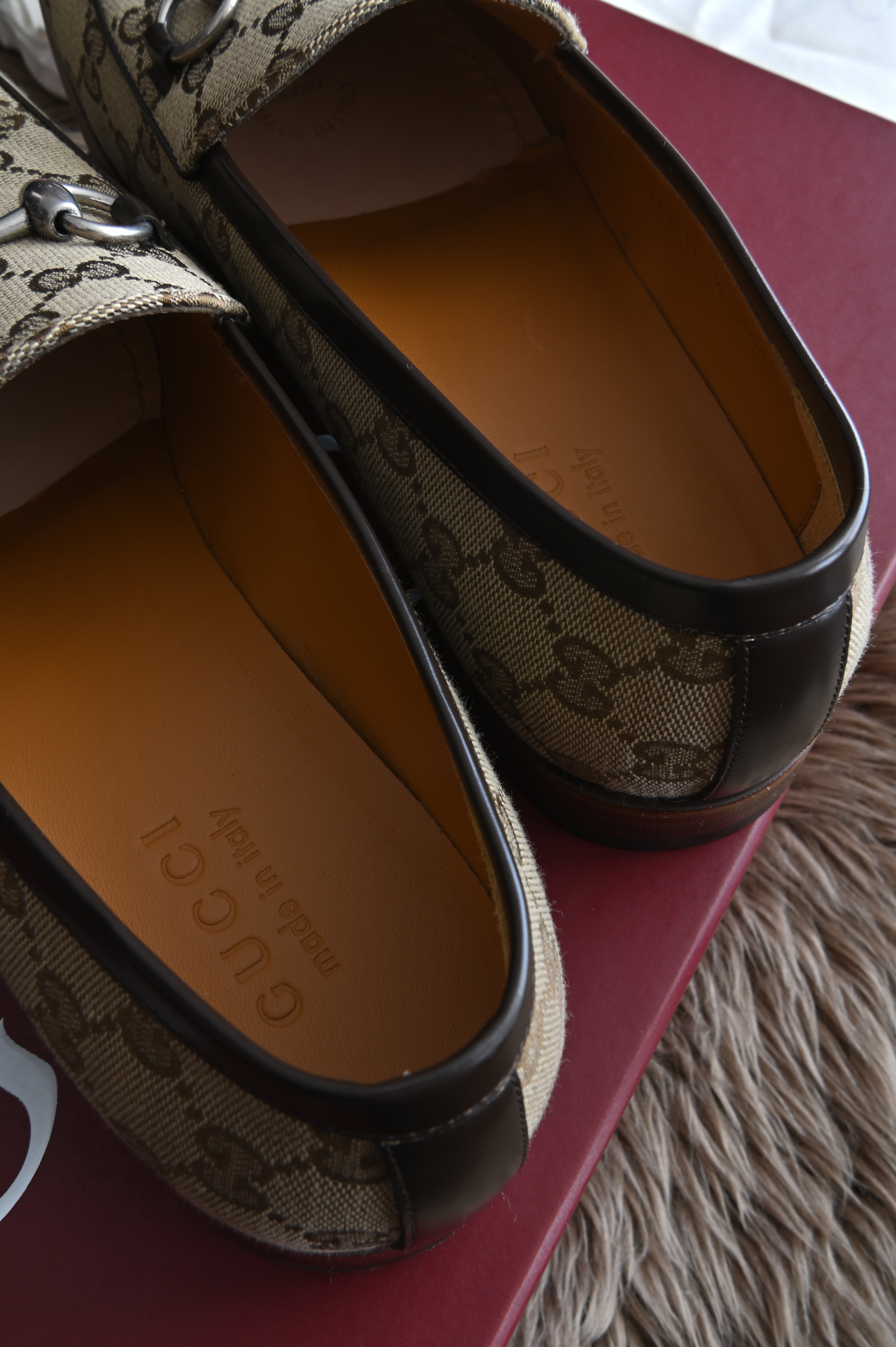 Gucci Jordaan horsebit-detailed leather-trimmed canvas-jacquard loafers for Men