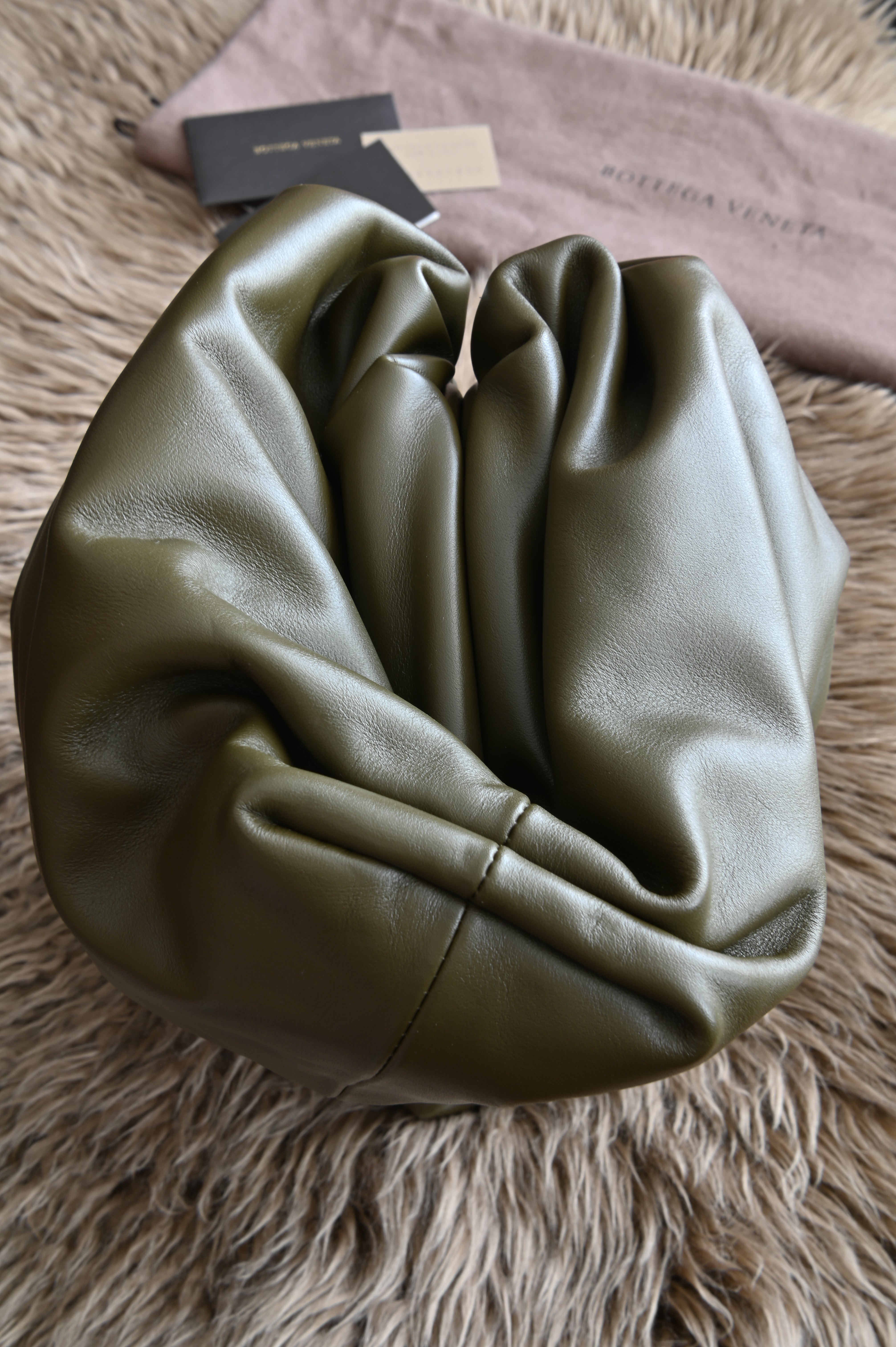 Bottega Veneta Teen Pouch clutch bag in Olive Green