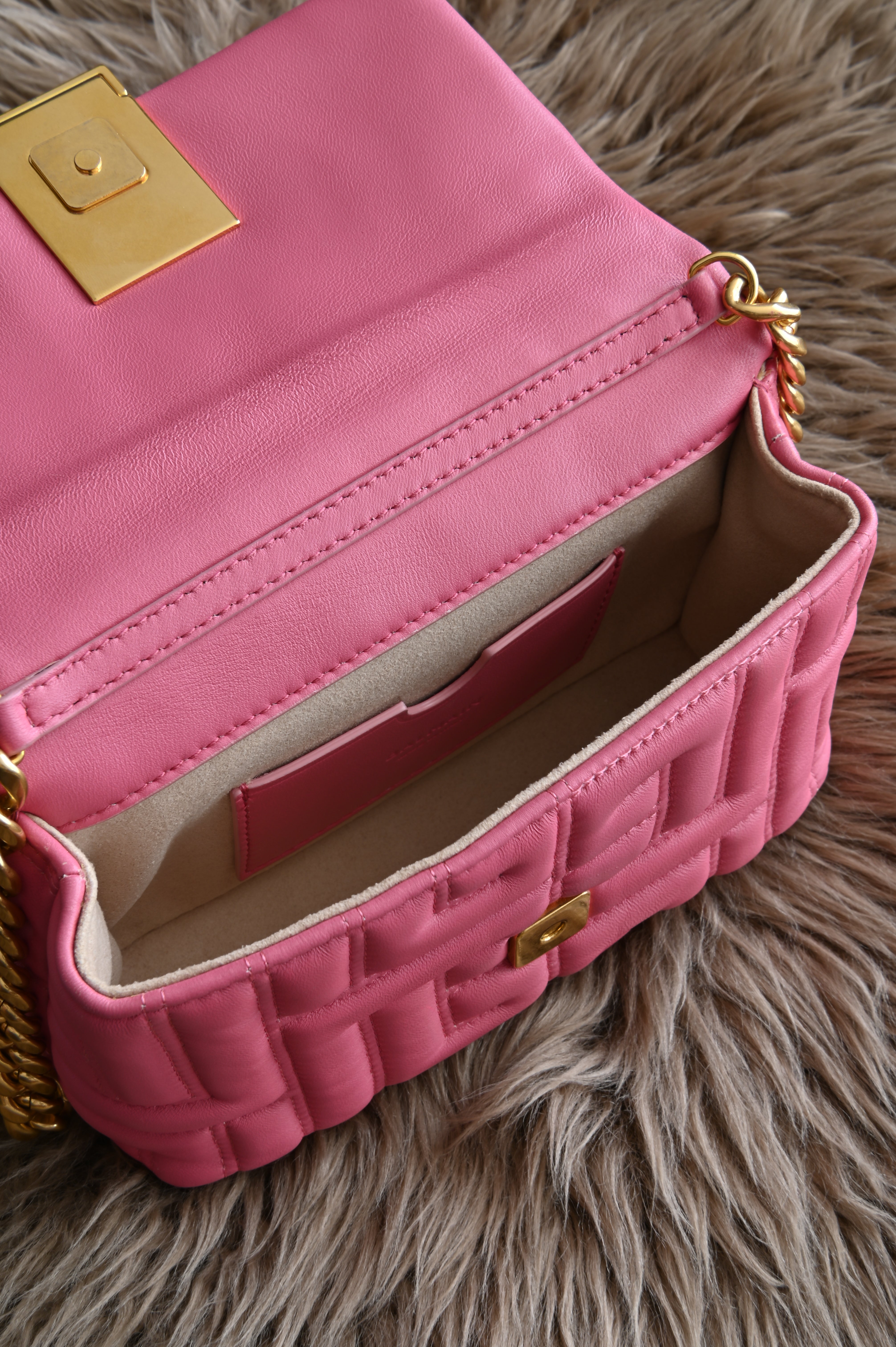 Balmain 1945 Quilted Leather crossbody bag in pink