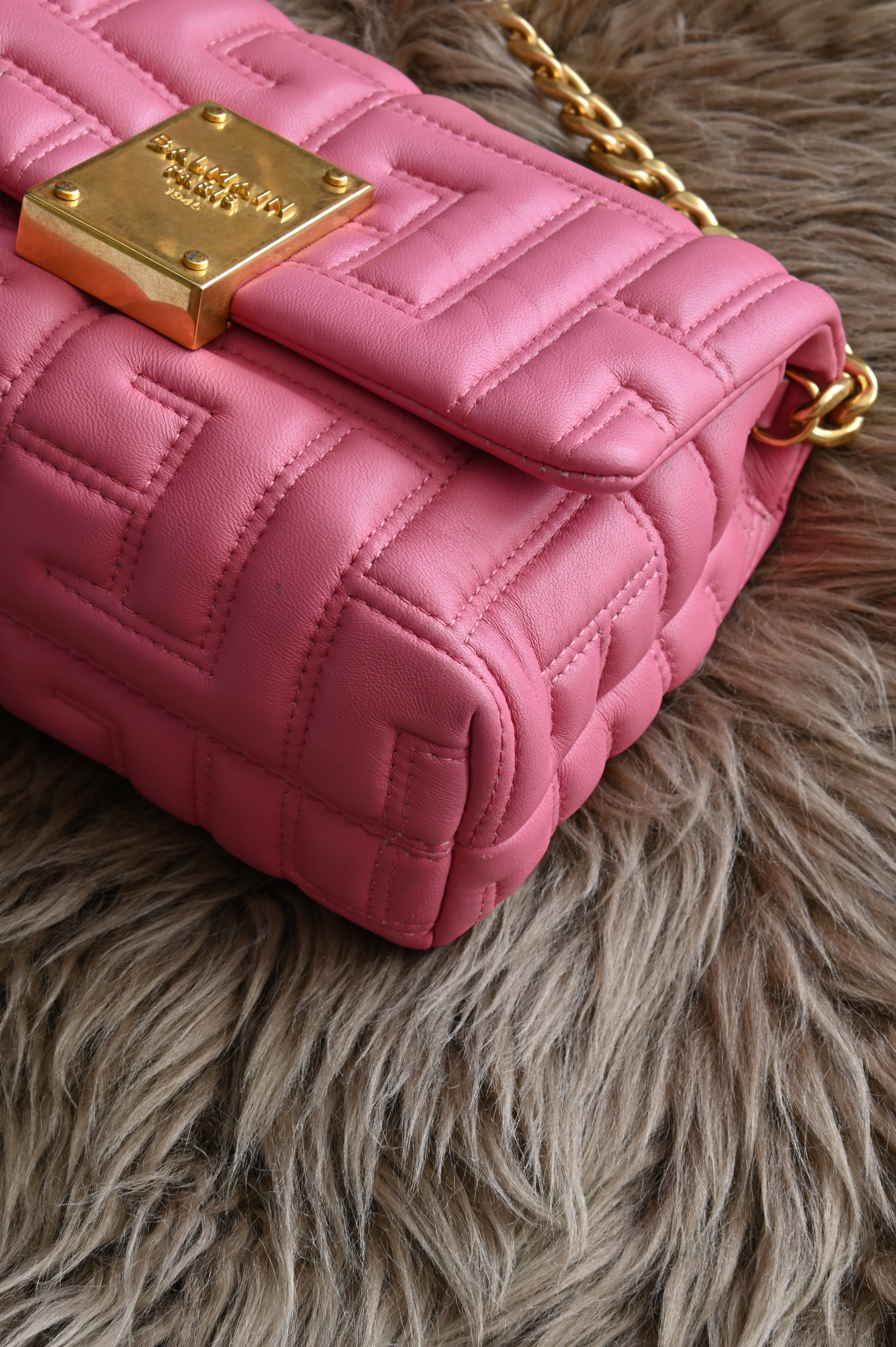 Balmain 1945 Quilted Leather crossbody bag in pink