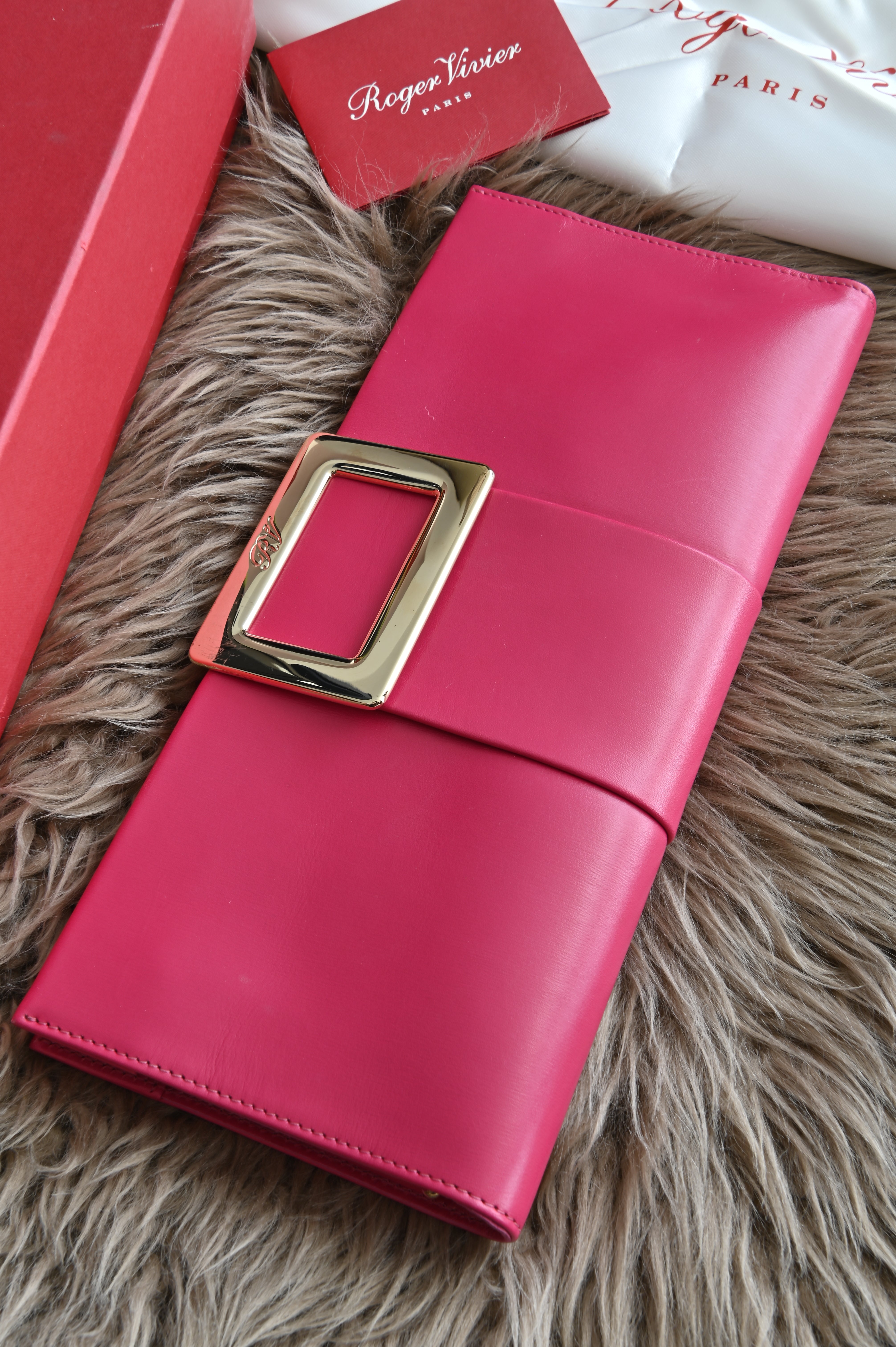 Roger Vivier Large Clutch bag in pink calfskin