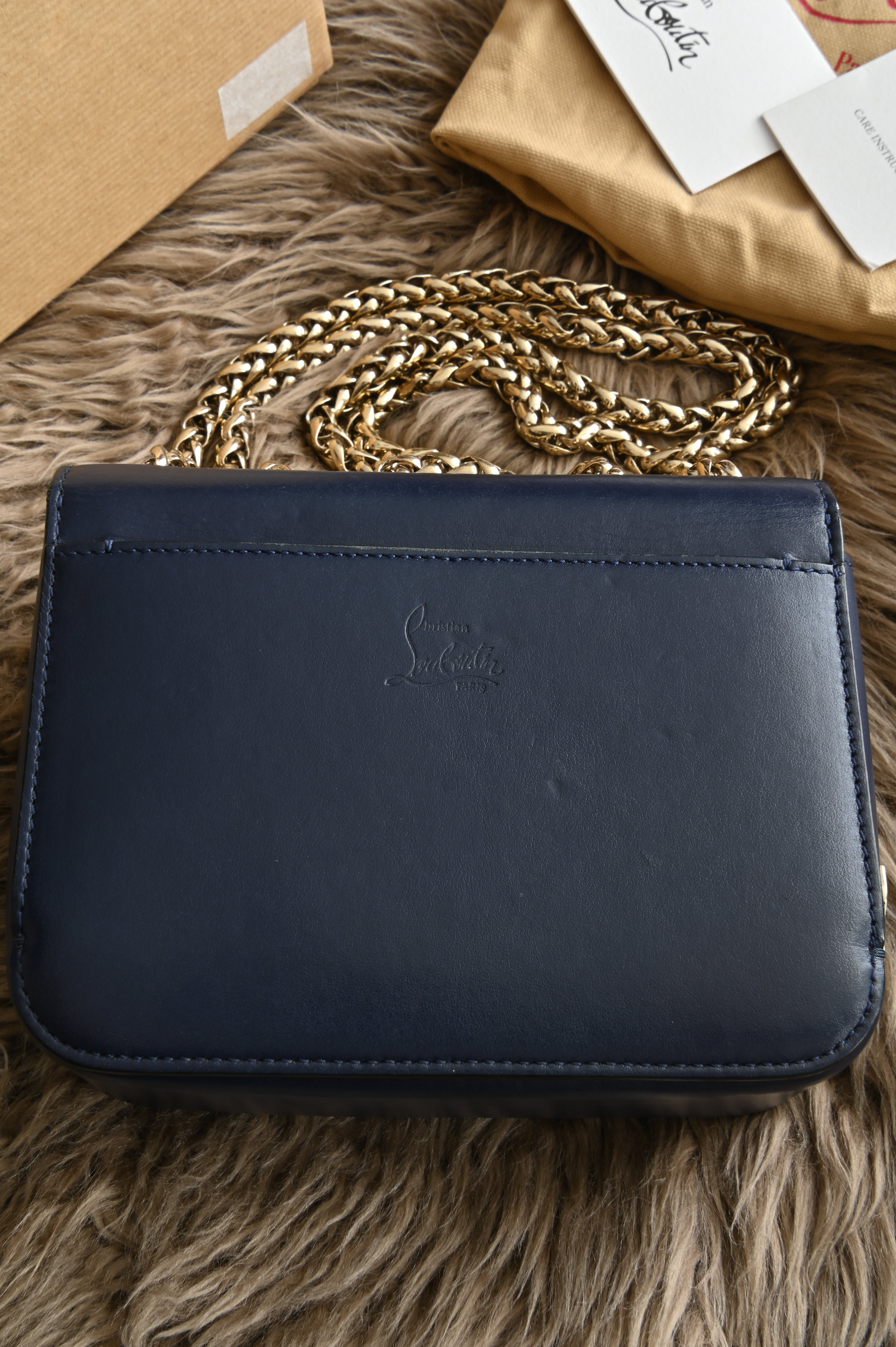 Christian Louboutin Night/Gold Tudor Calf Spikes Small Sweet Charity Bag